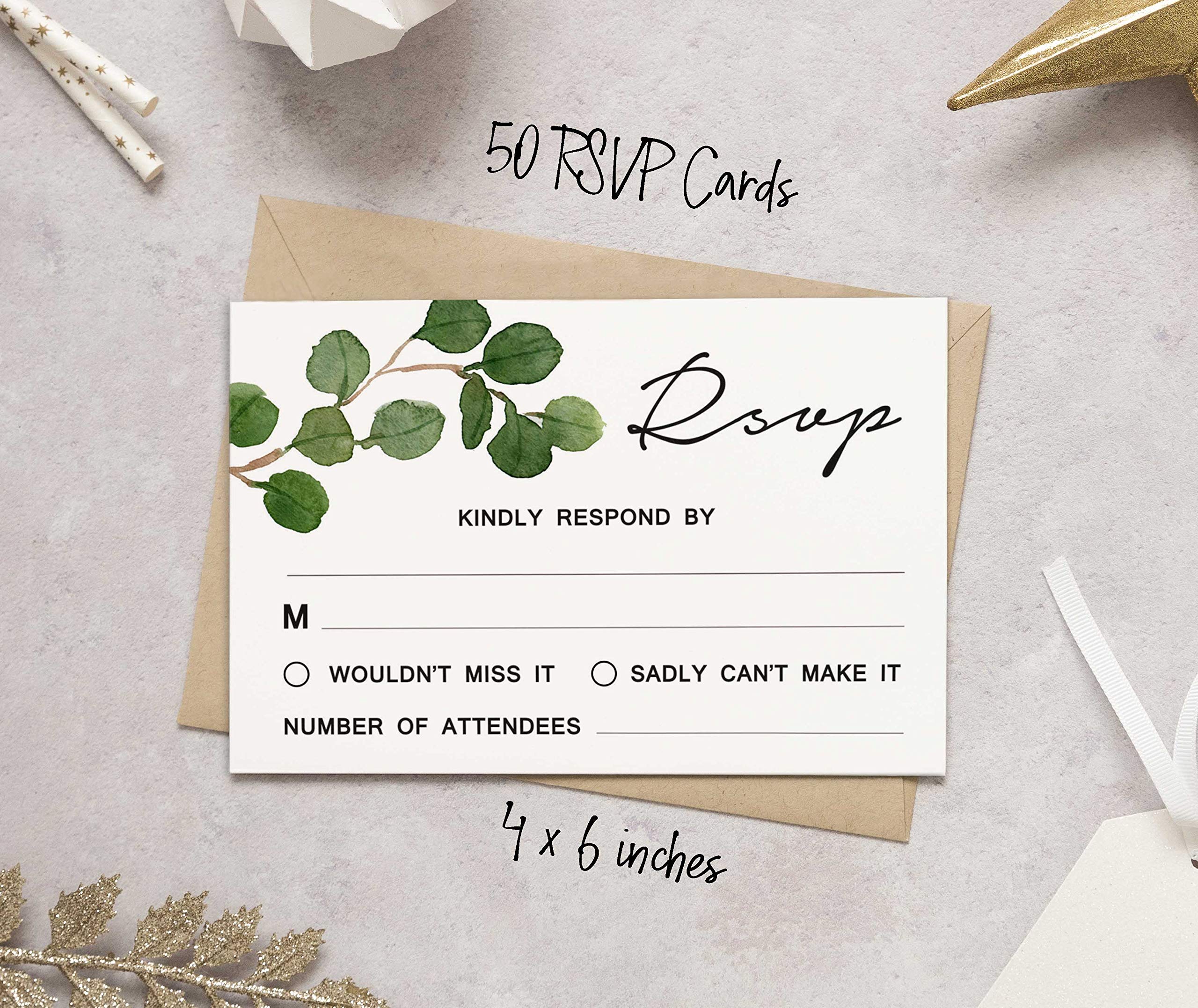 50 Blank RSVP Cards with White Envelopes - Greenery Style Wedding Response Cards for Invitations, Rehearsal Dinners, Baby Showers & Bridal Showers | Perfect for Engagement Parties & Special Events