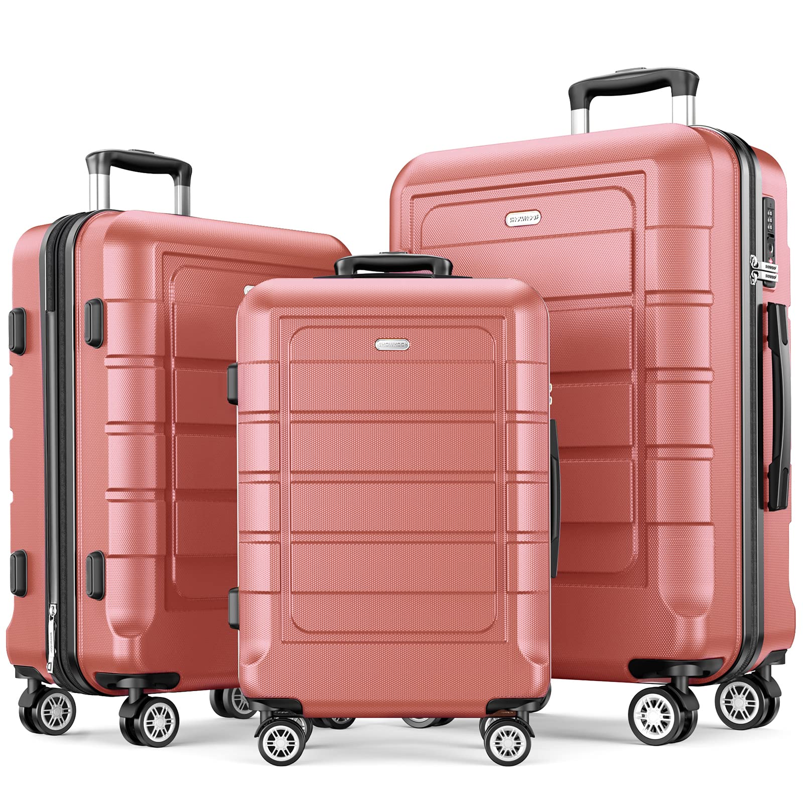 SHOWKOO Expandable 3-Piece Luggage Set with TSA Lock, Durable PC+ABS Suitcases, Double Spinner Wheels - Rose Gold | Perfect for Travel, Business Trips & Vacations
