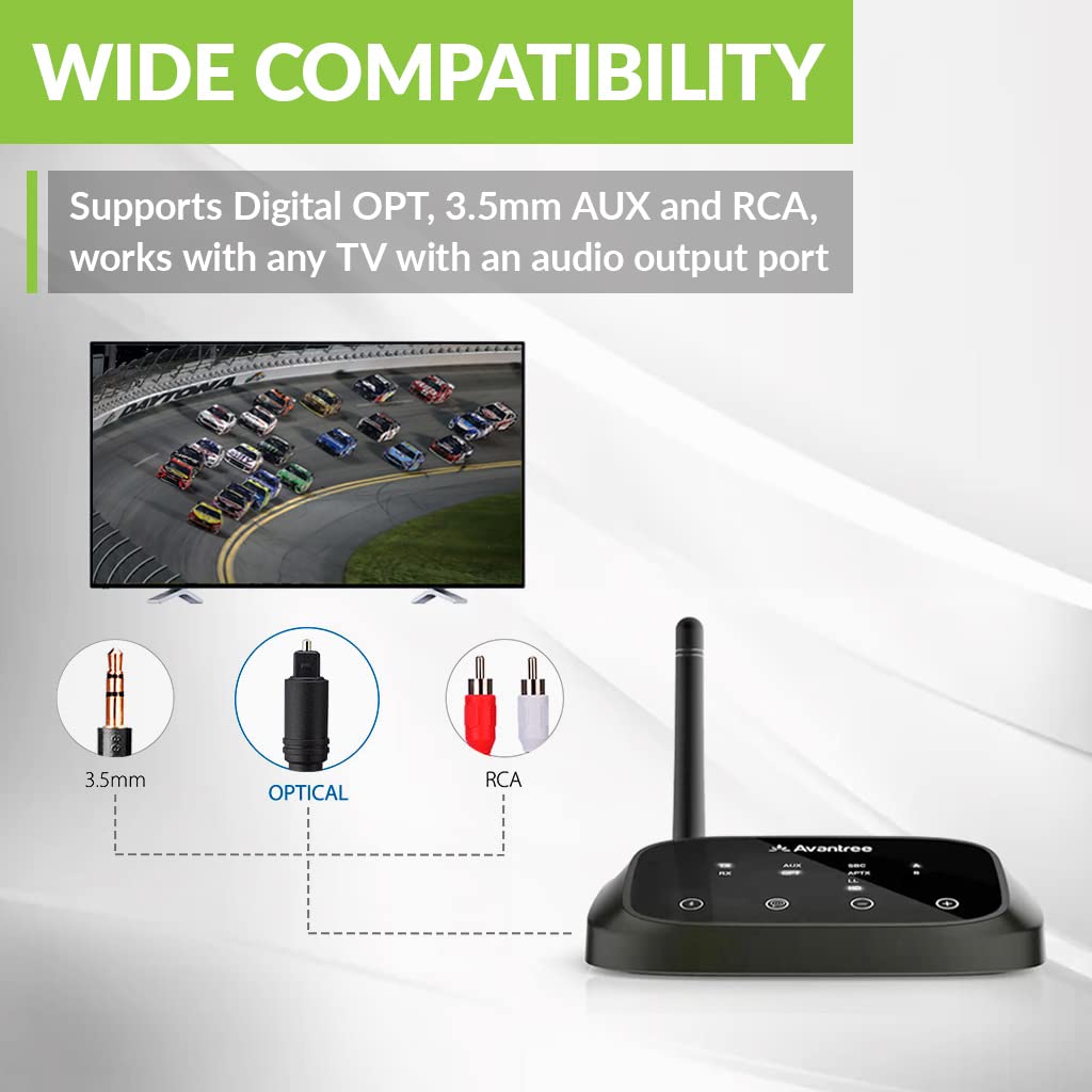 Avantree Oasis Plus Bluetooth Transmitter & Avantree Aria Me ANC Headphones Bundle - Wireless Audio Adapter for TV with Active Noise Cancelling Wireless Headphones - Perfect for Home Theater, Gaming & Travel