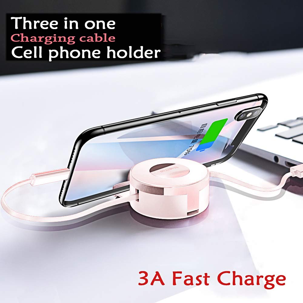Premium Micro USB Charging Cable & Multi-Function Phone Stand - 3-in-1 Portable Makeup Mirror & Universal Phone Holder for iPhone, Samsung, Android - Perfect for Home, Office & Travel (White)