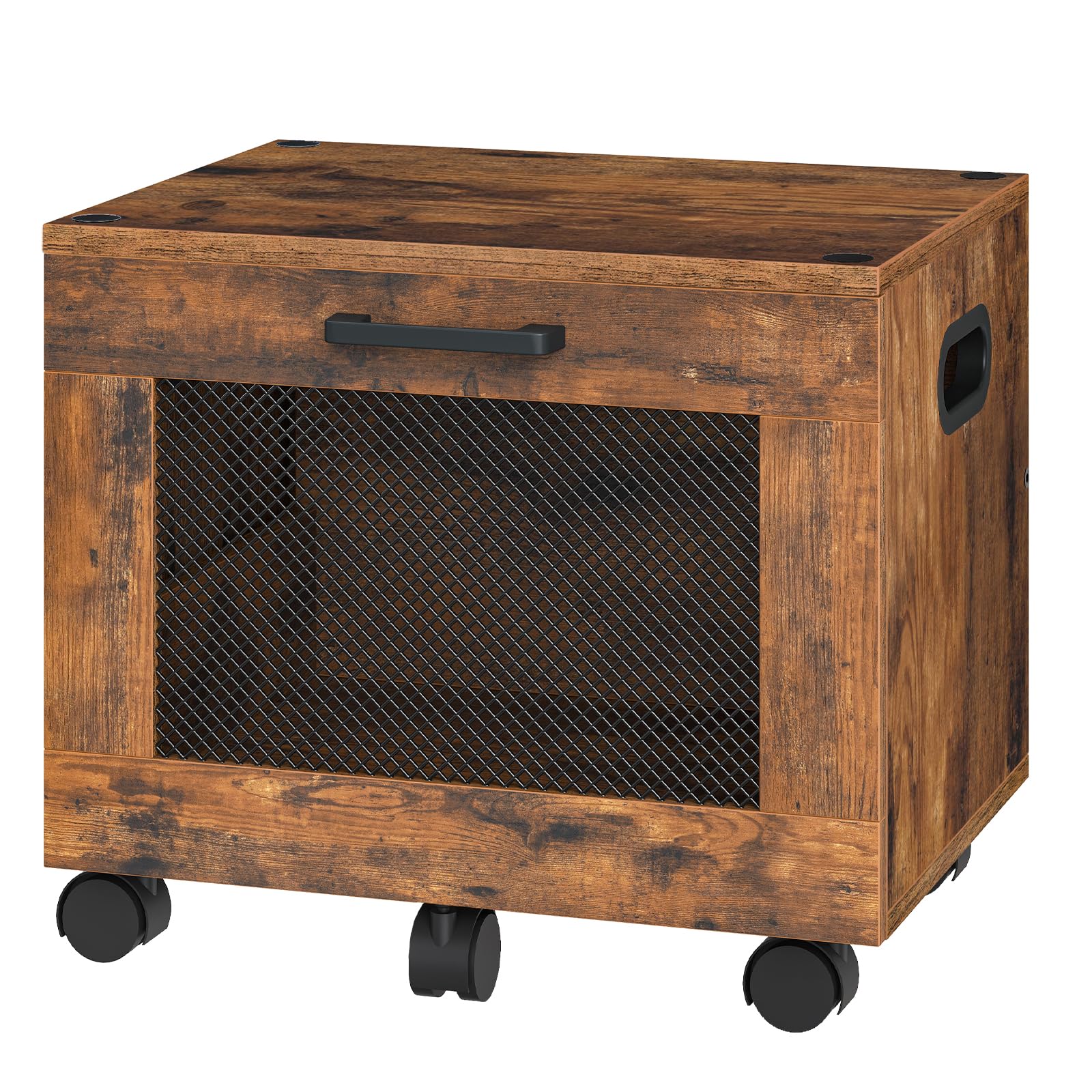 HOOBRO Rolling File Cabinet Cart - Under Desk Small Filing Organizer with Drawer for A4 & Letter Files - Rustic Brown & Black Home Office Storage Solution for Documents, Papers, Bills (Perfect for Small Spaces, Dorm Rooms & Workspaces)