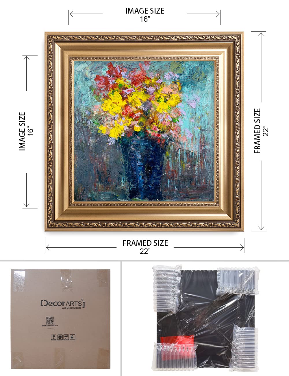 DECORARTS - 'After The Rain' by David Ma - Floral Abstract Wall Art Print in Classic Golden Frame (22