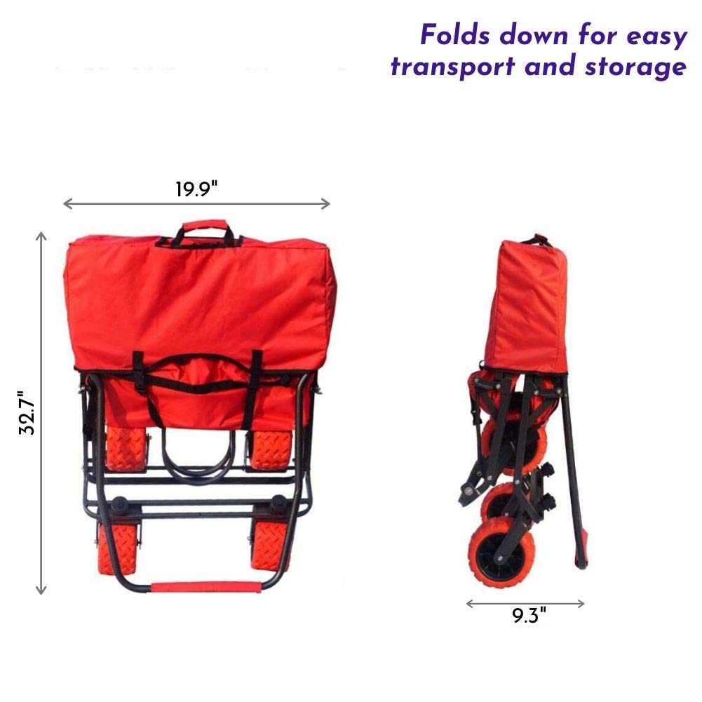 Impact Canopy Folding Collapsible Utility Wagon - Extra Large All-Terrain Wheels Heavy Duty Cart | Perfect for Camping, Beach Trips, Gardening & Outdoor Adventures (Red)