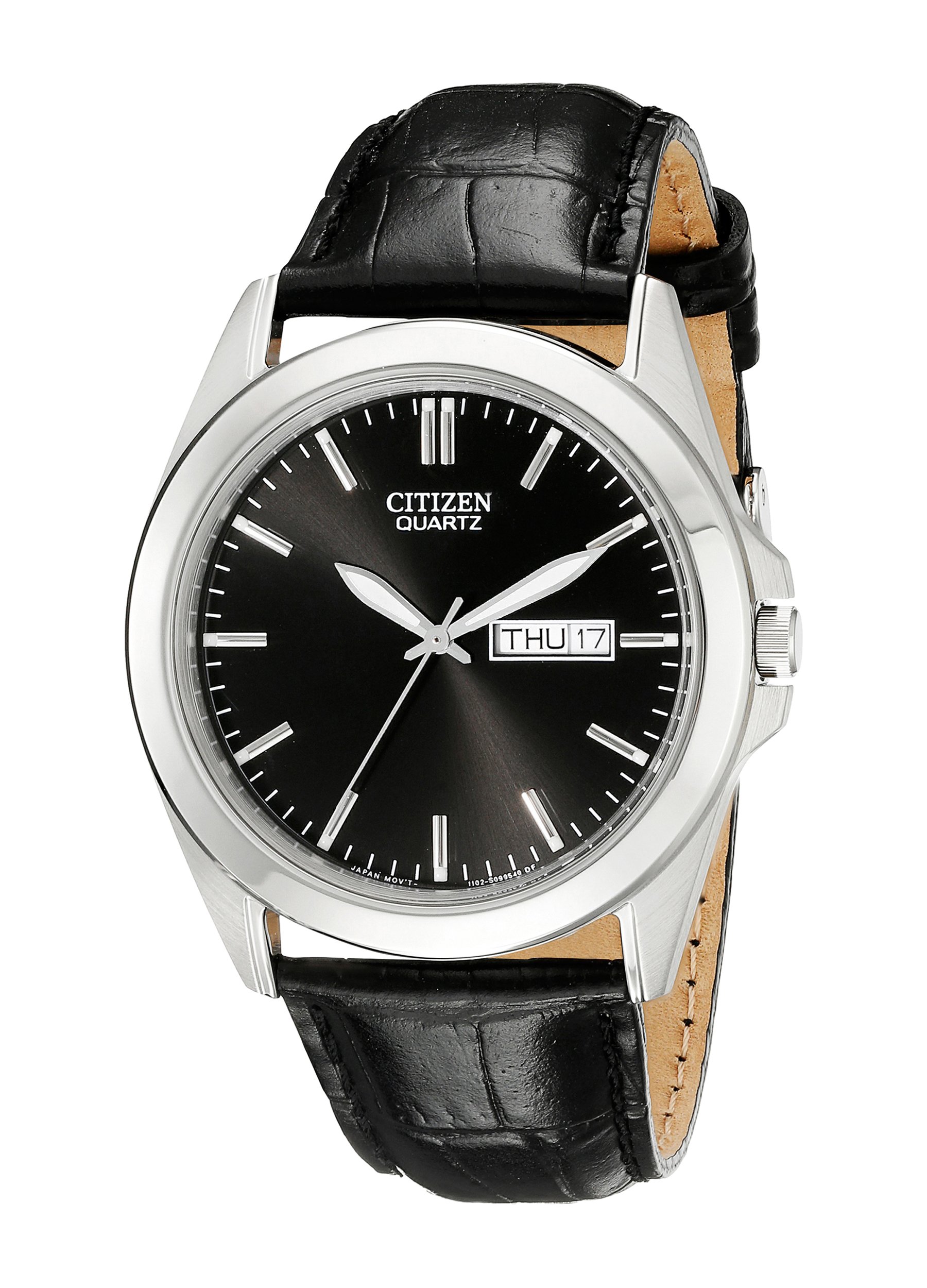 Citizen BF0580-06E Men's Quartz Watch - Black Stainless Steel Case with Genuine Leather Strap - Water Resistant Dress & Casual Watch for Business, Office & Everyday Wear