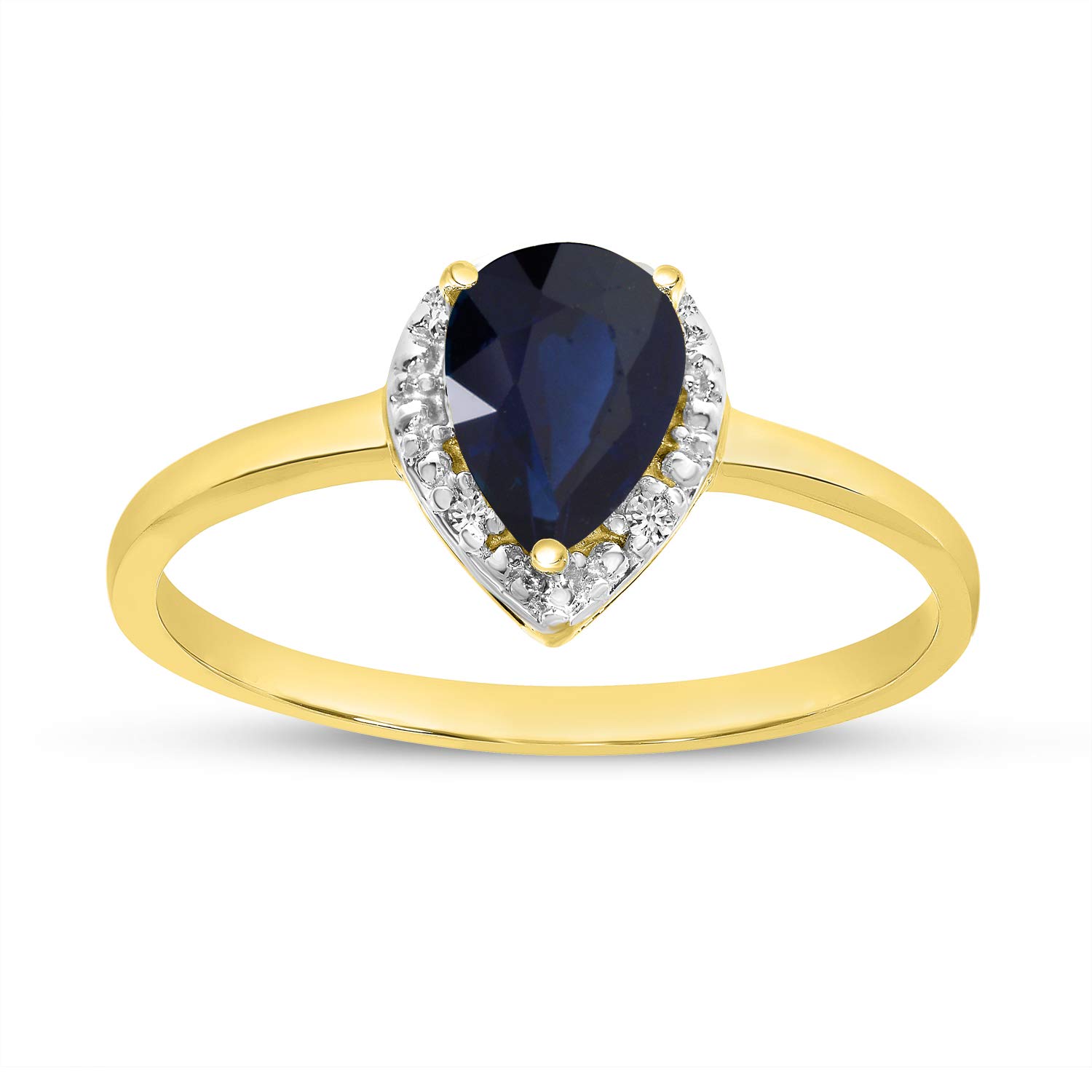 14K Yellow Gold Pear Sapphire and Diamond Ring - Elegant Engagement & Wedding Jewelry for Women