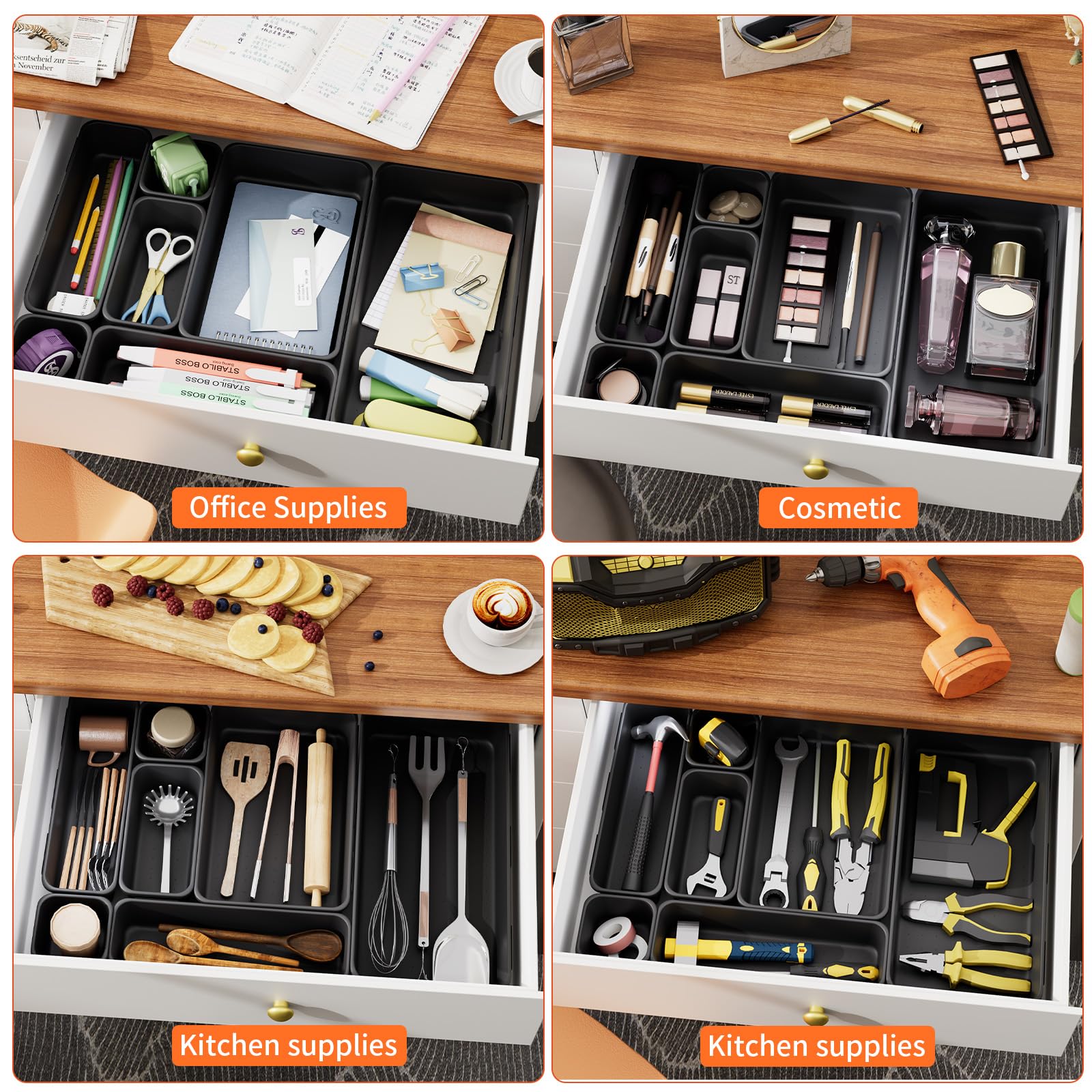 20 Pack Black Tool Box Organizer Trays - 5 Sizes Large 12