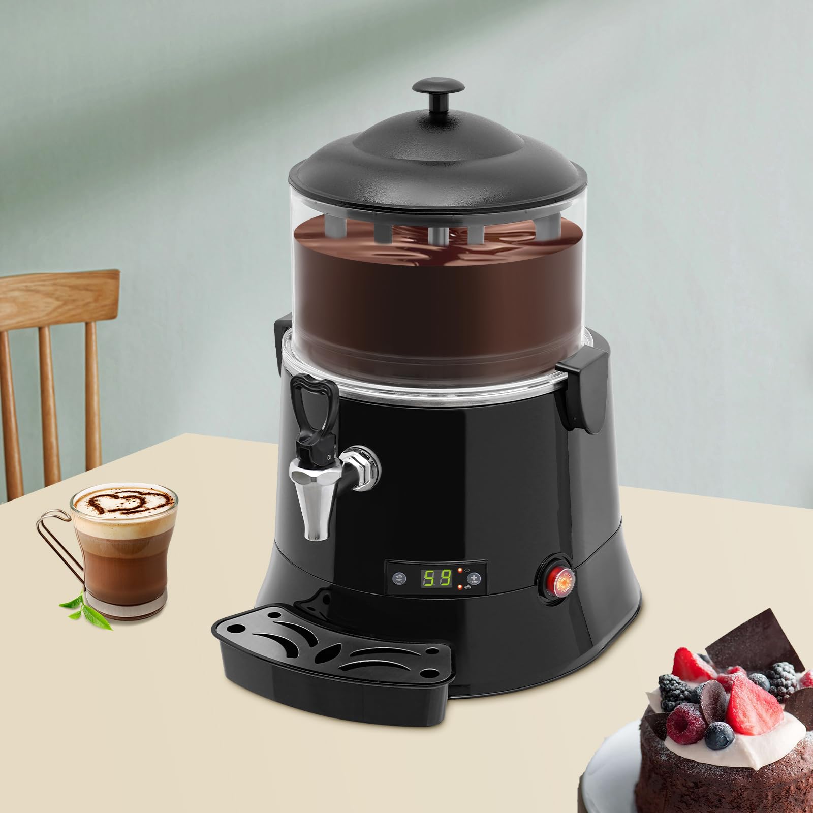 5L Commercial Hot Chocolate Machine 400W with Temperature Control (86-194°F) - Hot Beverage Dispenser for Milk, Soy Milk, Tea - Perfect for Cafés, Restaurants & Events (Black)