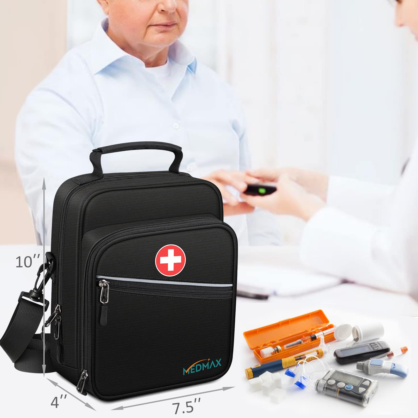 Insulated Insulin Cooler & EpiPen Carrying Case - Travel Medication Organizer Bag with Shoulder Strap for Diabetes Supplies, Asthma Inhaler, Auvi-Q & Allergy Medicine (Black) - Perfect for Travel, Daily Use & Emergency Preparedness