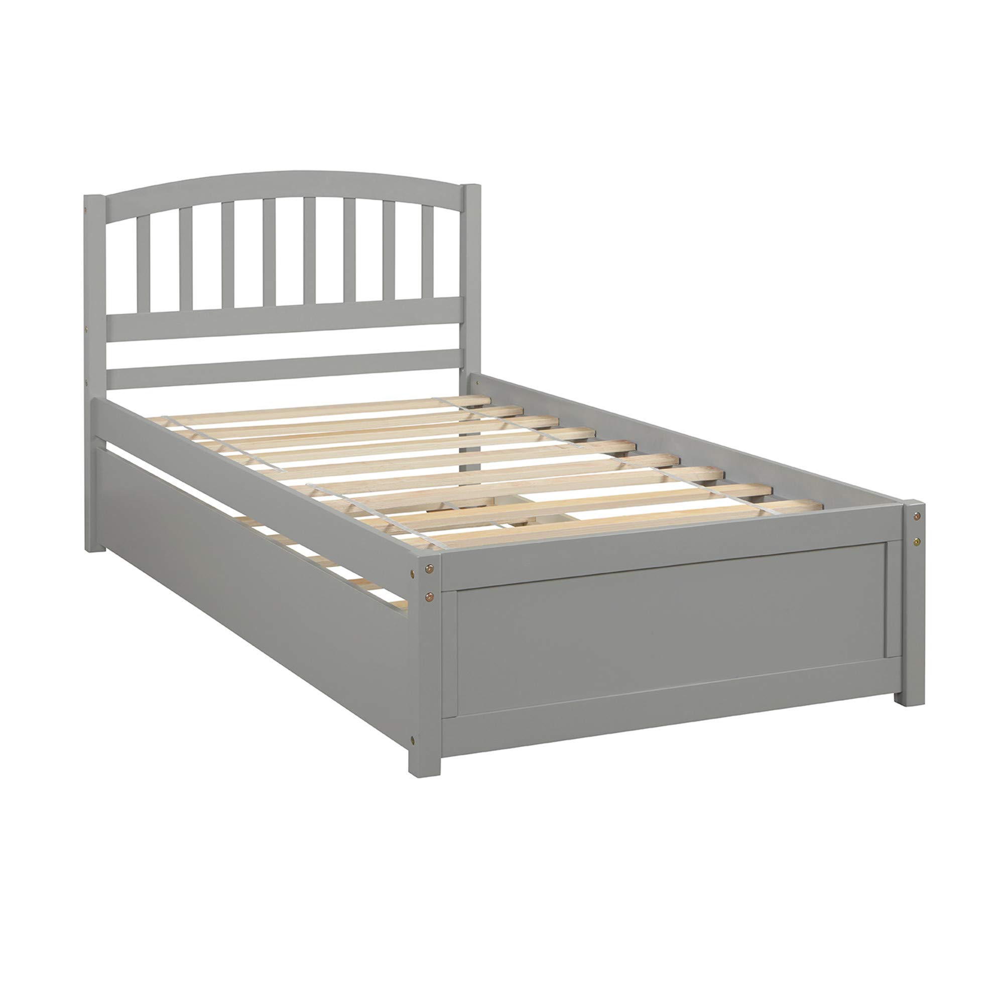 Solid Wood Twin Size Platform Bed with Headboard & Trundle - No Box Spring Needed - Space Saving Design for Small Rooms - Perfect for Kids, Teens & Adults Bedroom, Guest Room or Dorm