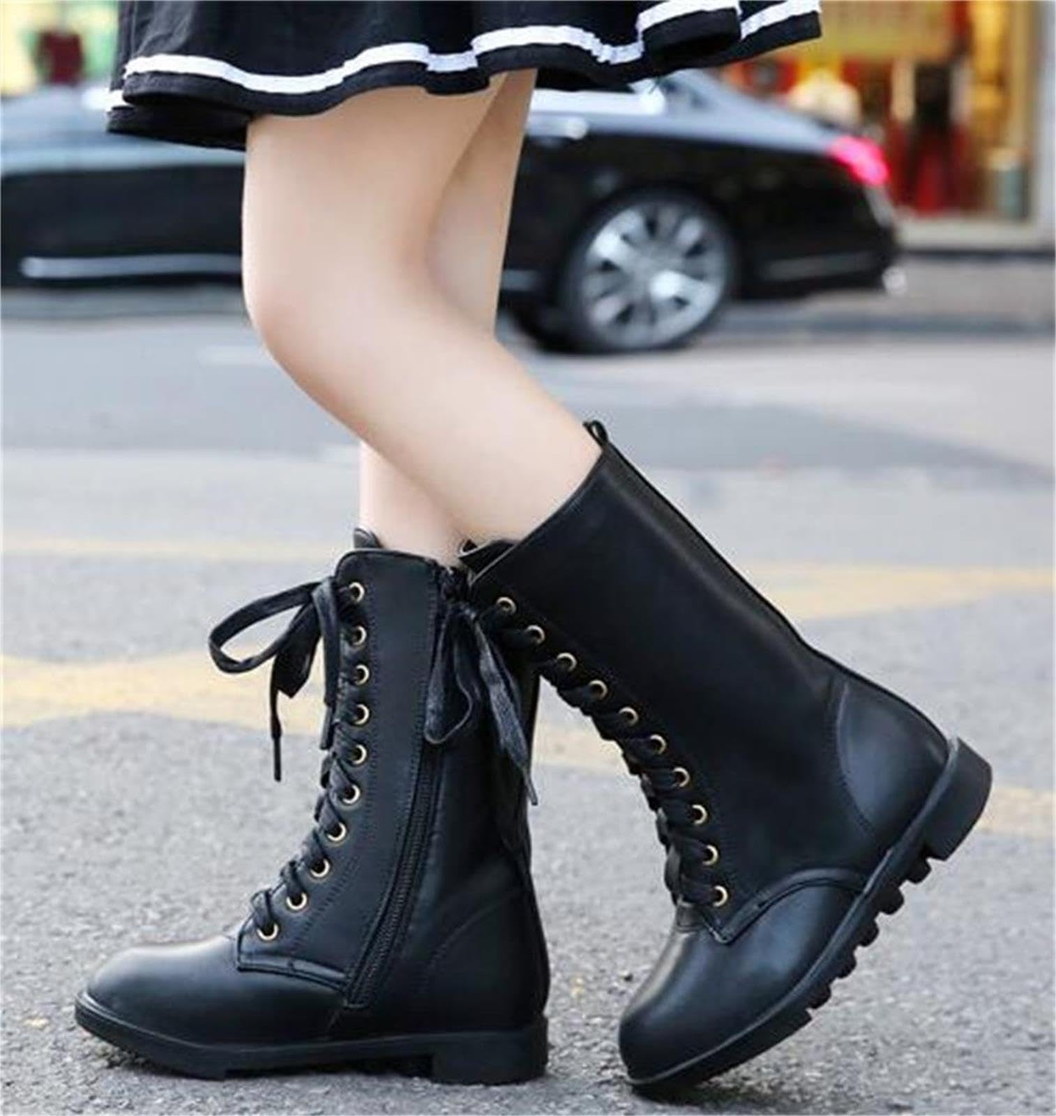 Waterproof Leather Side Zipper Combat Boots for Girls & Boys - Mid Calf Riding Boots, Winter Snow Boots (Toddler/Little Kid/Big Kid) | Perfect for Outdoor Adventures, School & Winter Play