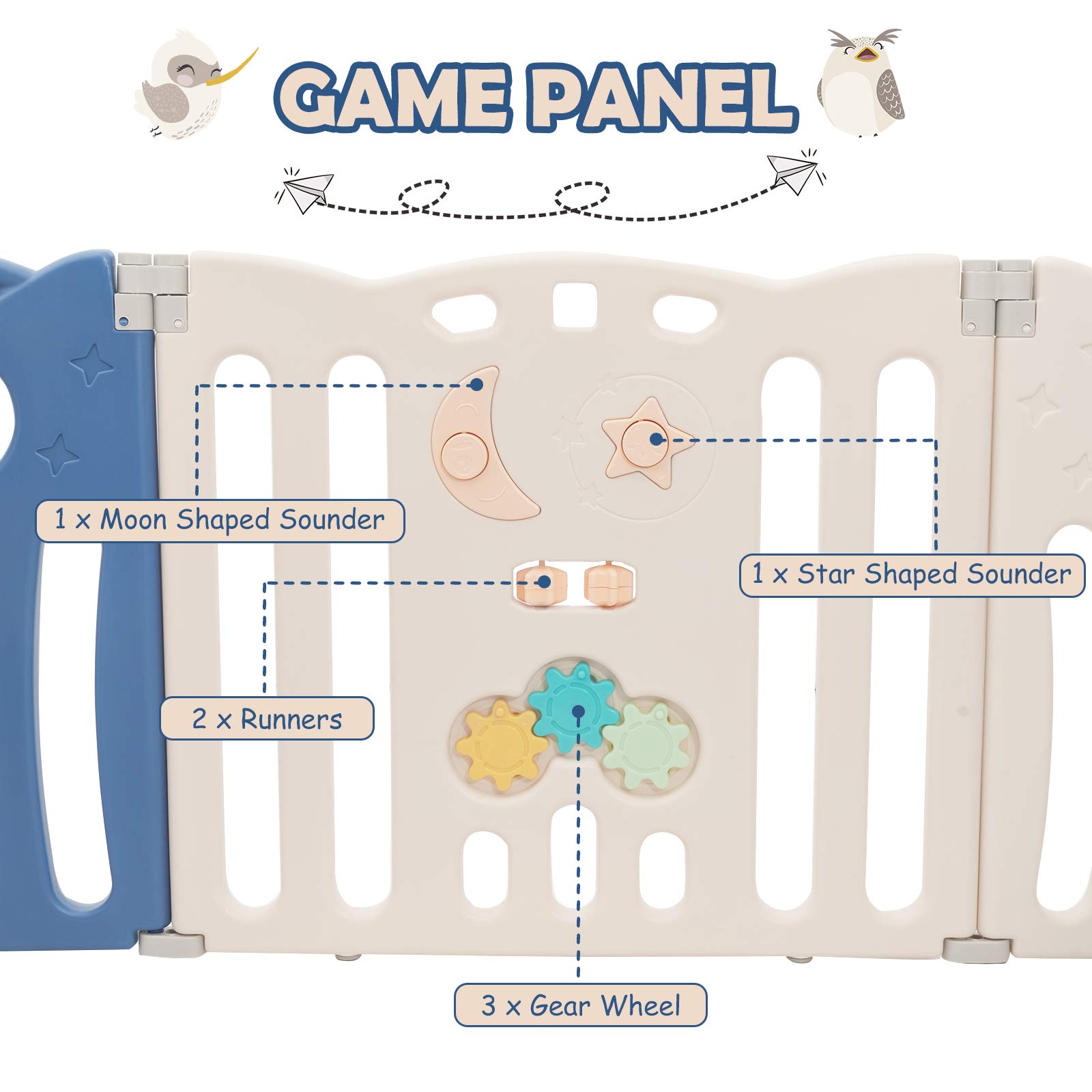 Costzon 14-Panel Foldable Baby Playpen with Locking Door - Non-Slip Rubber Bases & Cushioned Pads for Safety - Indoor/Outdoor Adjustable Play Yard for Toddlers (Blue) - Perfect for Home, Backyard, Daycare & Travel Use