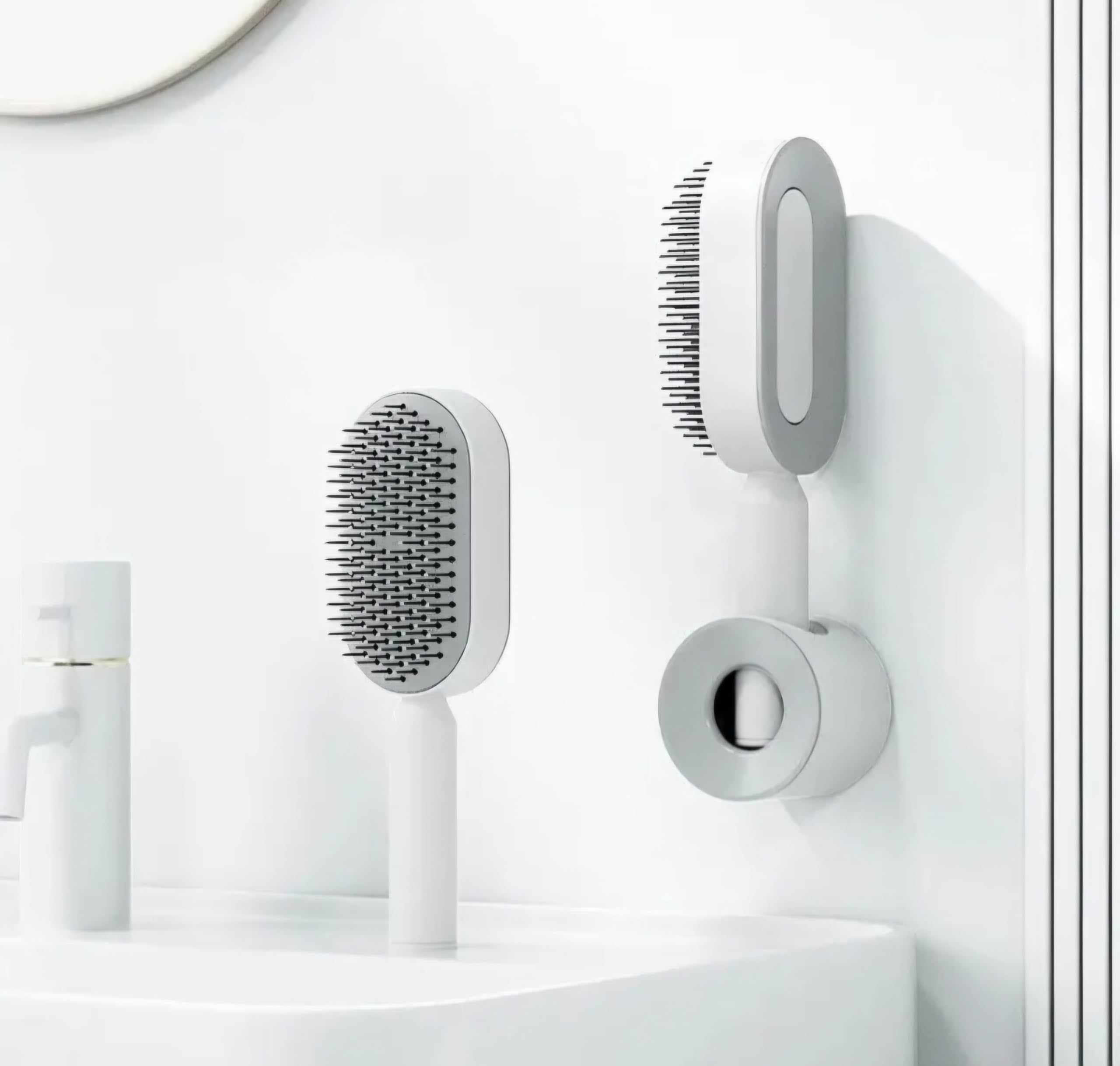 Self Cleaning Hair Brush for Women - 3D Air Cushion Massager Brush with Detangling & Anti-Static Technology | Easy Clean Hairbrush for All Hair Types (White) | Perfect for Home, Travel & Salon Use