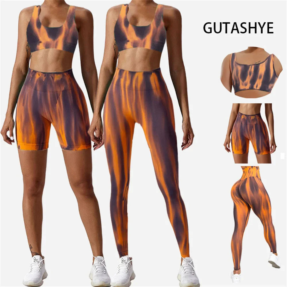 Women's Fashion Aurora Print Seamless Gym Scrunch Shorts Set - Push Up Yoga Wear & Training Suit for Fitness, Workout & Sports | Perfect for Yoga, Gym, Running & Active Lifestyle