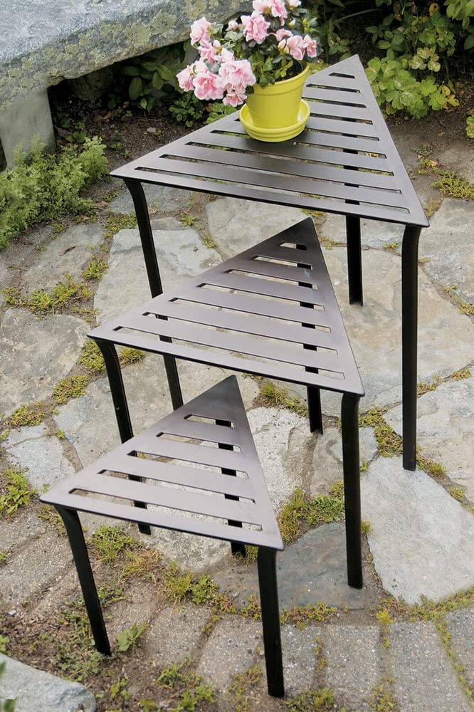 Achla Designs 120-0052 Triangular Nesting Tables Set - Roman Bronze Powdercoat Finish - Modern Side Tables for Living Room, Bedroom, or Patio Decor