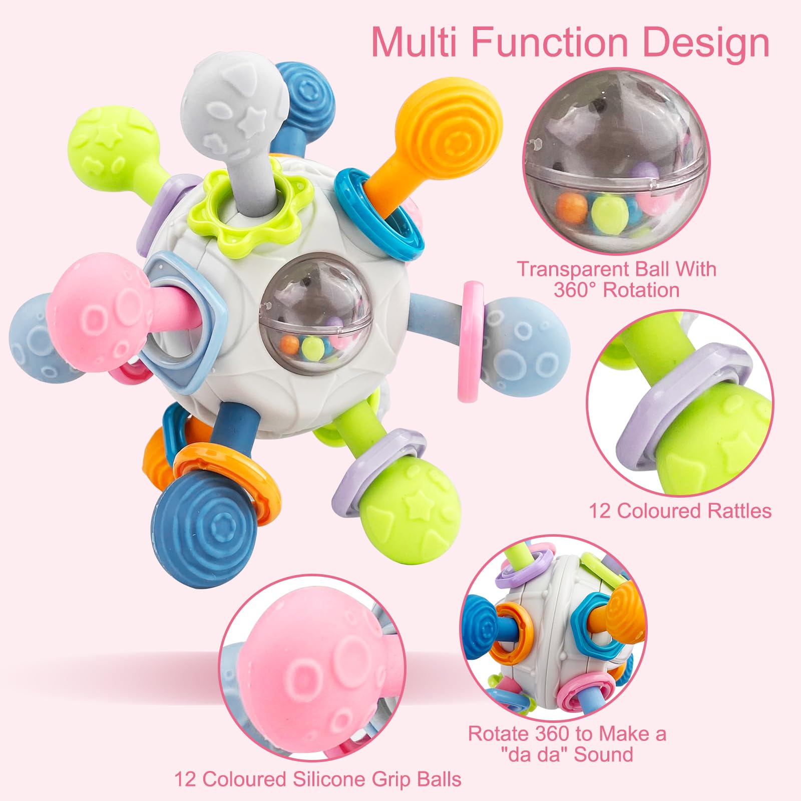 **Rseuphiee Baby Teething Toy & Rattle - Sensory Motor Skills Development, Montessori Early Educational Toy for Newborns - Perfect Gift for Baby Girls & Boys (Ideal for Teething Relief & Playtime Fun)**