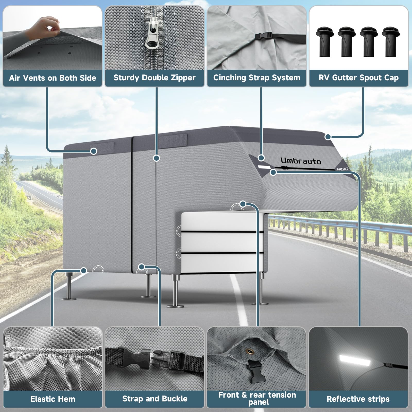 Umbrauto Truck Camper Cover - 7 Layer Heavy Duty RV Cover for 8-10FT Slide-in Campers | All Season Waterproof & Windproof Protection | Perfect for Winter Storage & Outdoor Camping Adventures