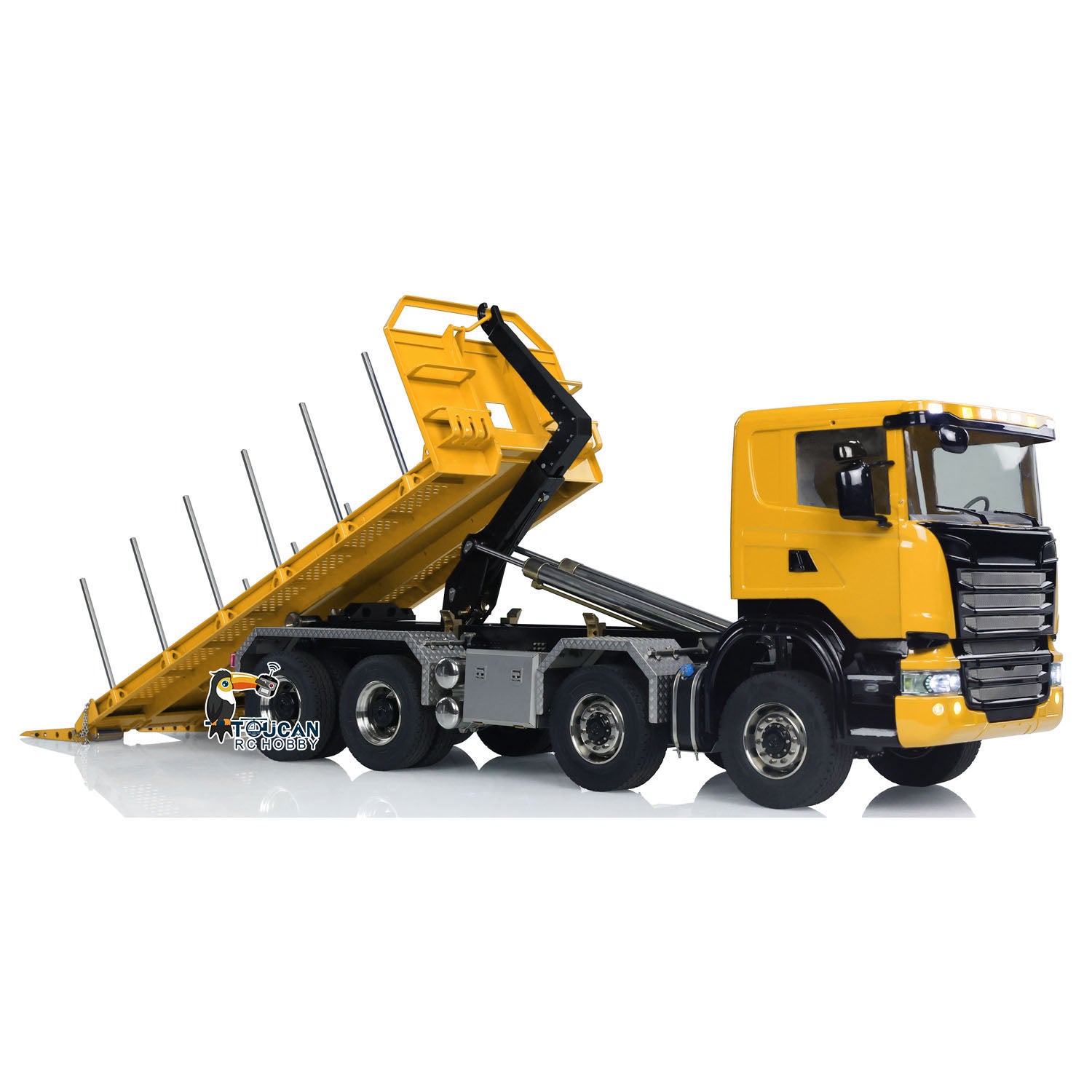 1/14 Scale Metal RC Hydraulic Dump Truck with Remote Control - 8x8 Off-Road Construction Vehicle with U-Shaped High Bucket & Timber Flatbed for Kids and Adults - Perfect for Construction Site Play, Collecting, and Outdoor Adventures