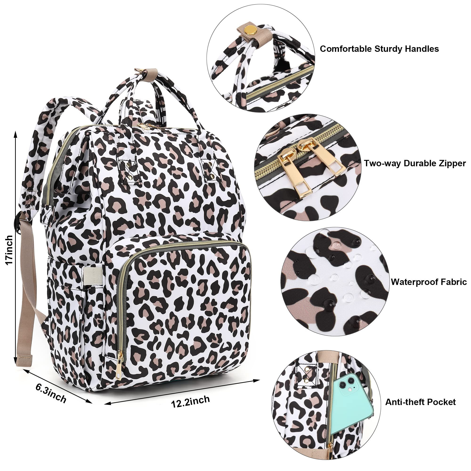 Leopard Print Laptop Backpack for Women & Men - 15.6 Inch Waterproof College School Backpack with USB Charging Port - Perfect for Work, School, Travel & Business (Ideal for Commuting, Campus Life & Business Trips)