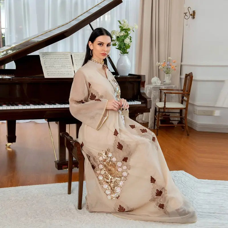 Elegant Sequin & Embroidered Women's Caftan Kaftan Dress - Eid Jalabiya for Special Occasions & Evening Parties