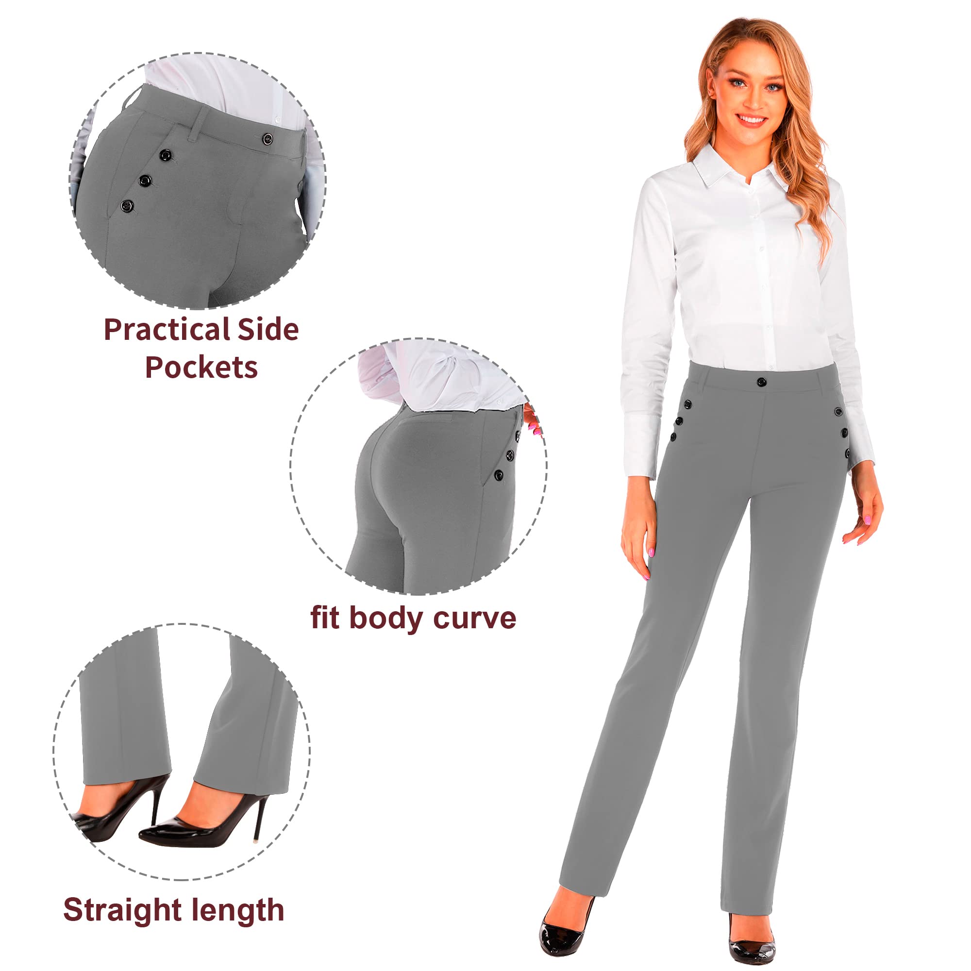 BIG ELEPHANT Women's Stretch Yoga Dress Pants - Business Office Casual Slacks with Pockets - Petite/Regular/Long/Tall Sizes - Perfect for Work, Travel & Everyday Comfort