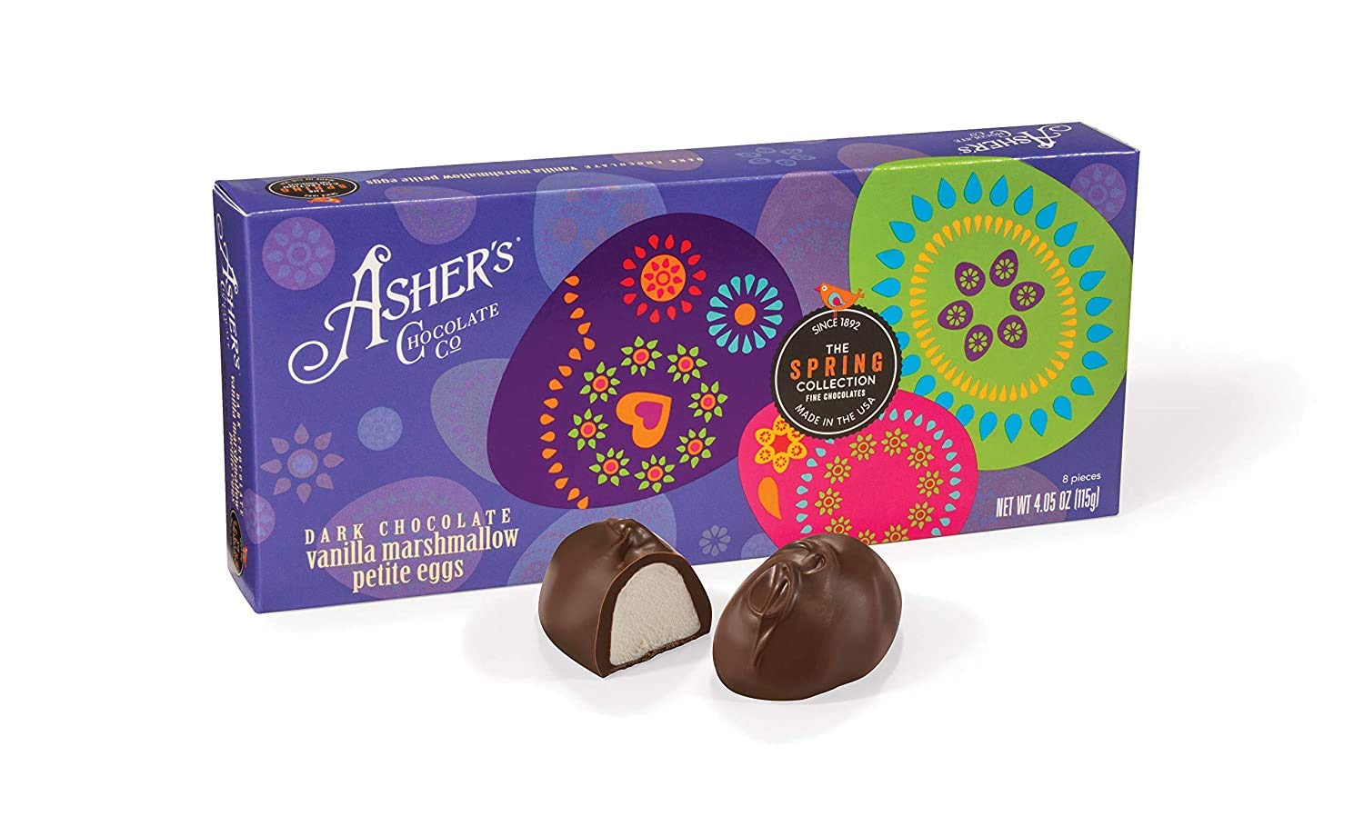 Asher's Premium Chocolate Covered Eggs - Kosher Certified, Small Batch, Family Owned Since 1892 - Vanilla Marshmallow Filling (8 Count) - Perfect for Easter Gifts, Holiday Treats & Dessert Platters