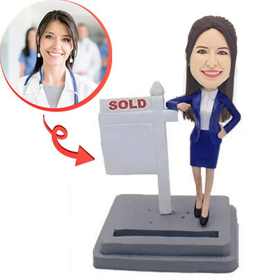 Custom Real Estate Agent Bobblehead - Personalized Female Realtor Figurine - Perfect for Office Decor, Closing Gifts & Real Estate Marketing