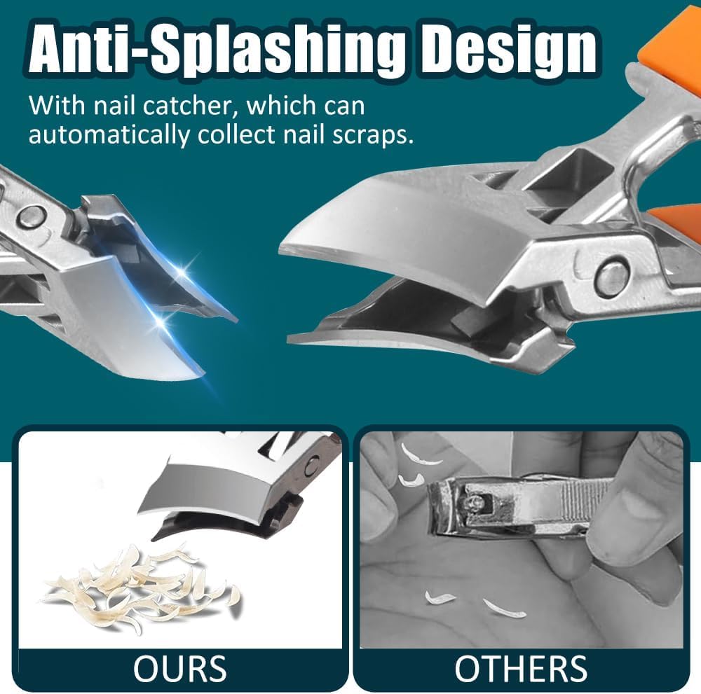 2PCS Wide Jaw Opening Anti-Splash Slanted Nail Clipper - 2025 Upgrade Ultra Sharp Stainless Steel Toenail Clippers with Long Handle & Curved Blade for Thick Nails - Perfect for Elderly, Diabetics & Professional Pedicures