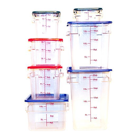 Premium Tiger Chef Square Polycarbonate Food Storage Containers with Lids - Commercial Grade Set (2-22 Quart, 14-Piece) - Ideal for Meal Prep, Restaurant Use & Bulk Food Storage
