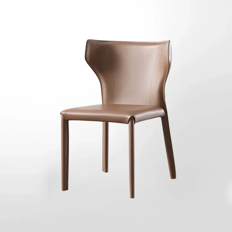 Italian Minimalist Saddle Leather Dining Chair - Handcrafted Genuine Leather Seat - Modern Farmhouse & Mid-Century Dining Room Decor - Perfect for Kitchen, Dining Room & Home Office