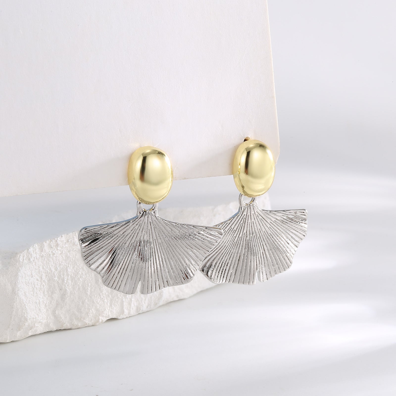 Crinkled Ginkgo Leaf Abstract Drop Earrings for Women | Unique Statement Jewelry for Parties, Weddings & Everyday Wear | E2167