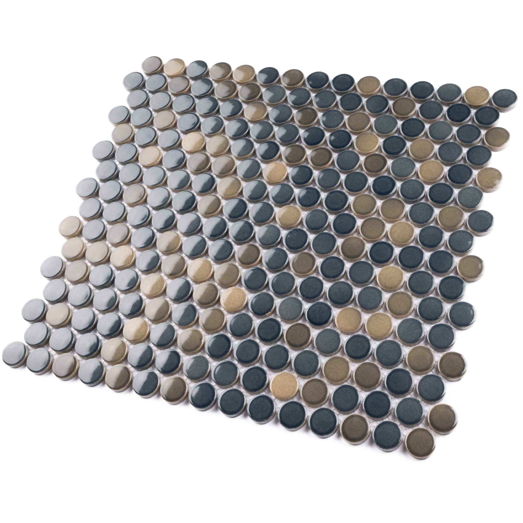 JAPM301 Multi Blue Mix Color Polished Tiny Round Porcelain Mosaic Tile - 10 Sheets Pack - Perfect for Bathroom Backsplash, Kitchen Wall, and Pool Design