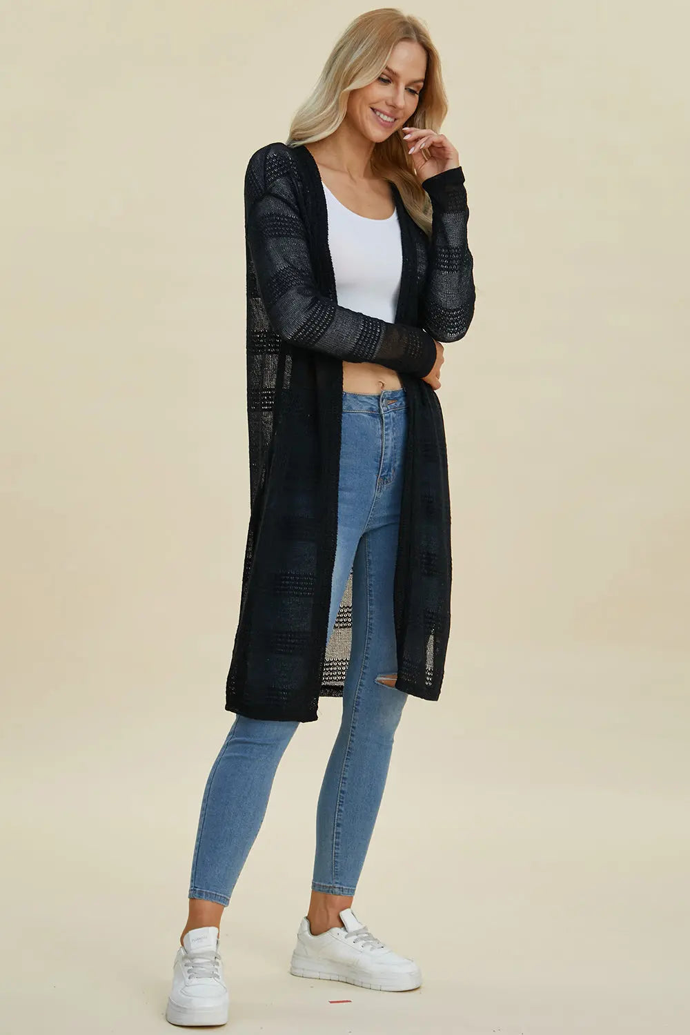 Double Take Full Size Open Front Longline Cardigan for Women | Soft & Cozy Knit Sweater | Perfect for Layering, Office Wear & Casual Outfits
