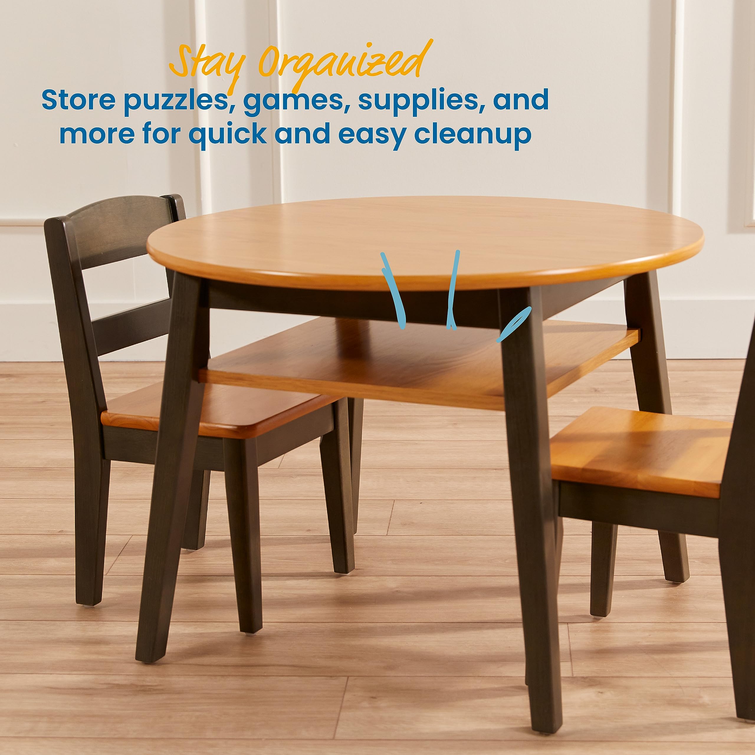 ECR4Kids Hideaway Table and Chair Set - 3-Piece Kids Furniture in Honey/Grey Wash - Perfect for Playrooms, Classrooms & Homeschooling