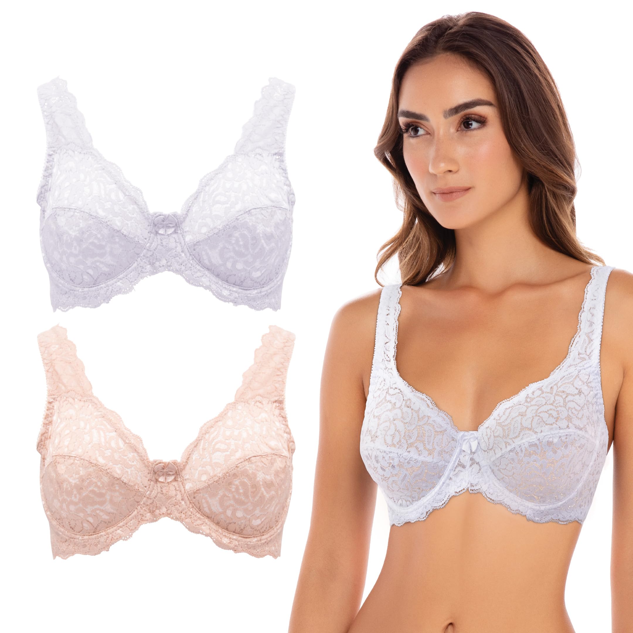 2 Pack Unpadded Stretch Lace Underwire Bras - Comfortable & Supportive Everyday Wear for Women | Perfect for Work, Date Night & Casual Outfits