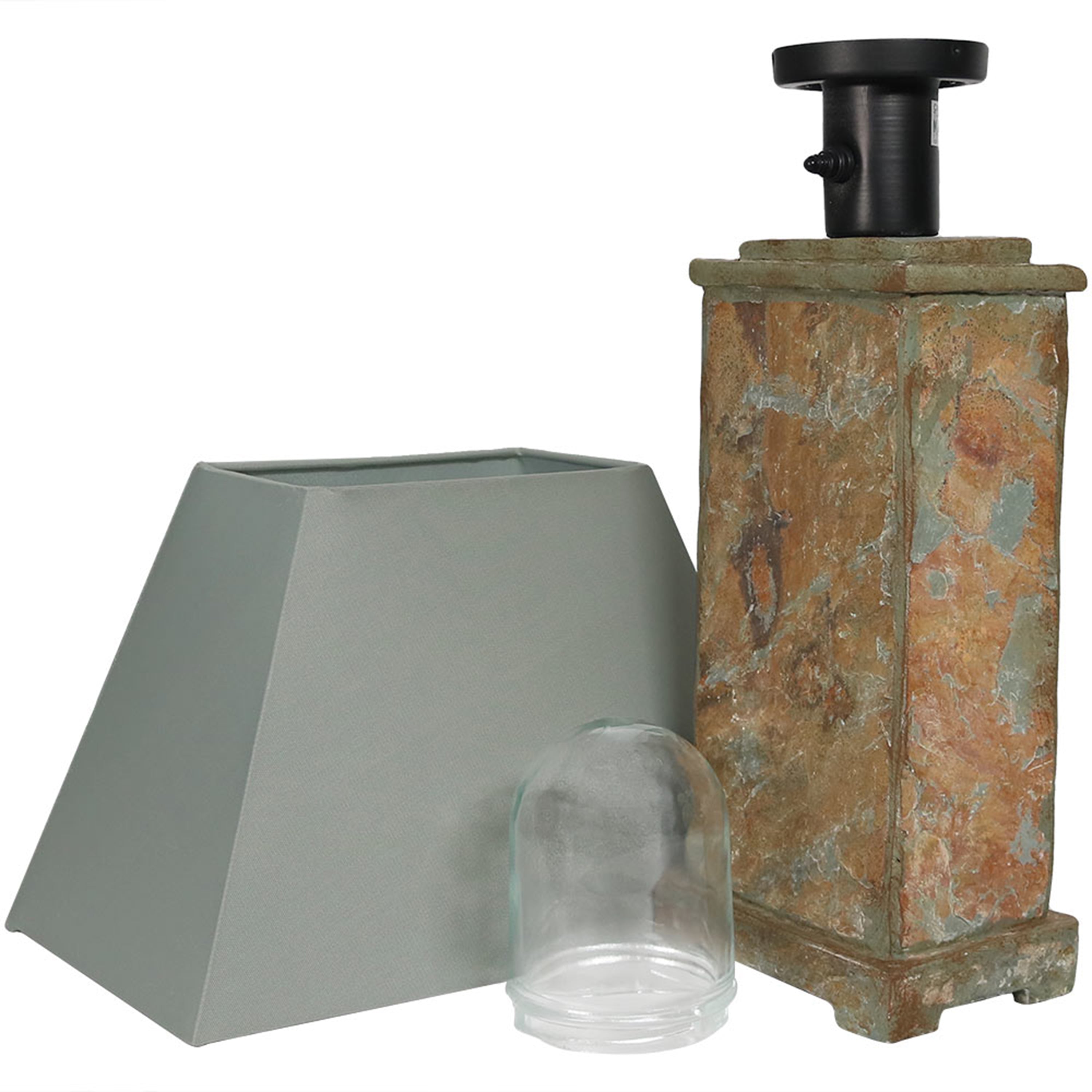 Sunnydaze 24 Inch Outdoor Table Lamp with Gray Cotton Lampshade & Stone Base - Weatherproof Patio Lighting for Garden, Deck, Porch, and Backyard Decor
