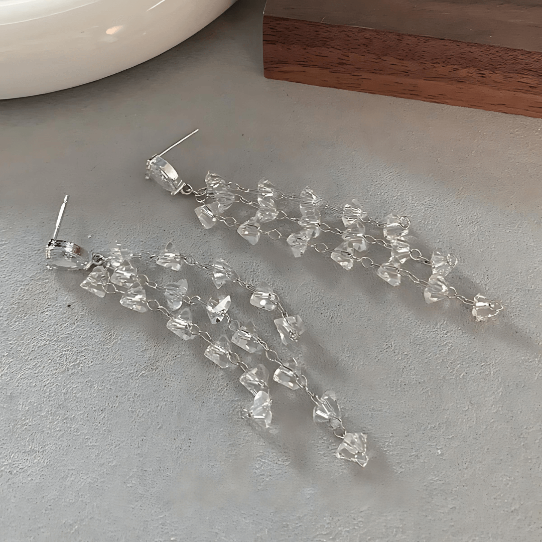 Sparkling Clear Crystal Trillion Cut Drop Earrings for Women | Elegant Party Jewelry | Perfect for Weddings, Prom, Evening Events & Special Occasions