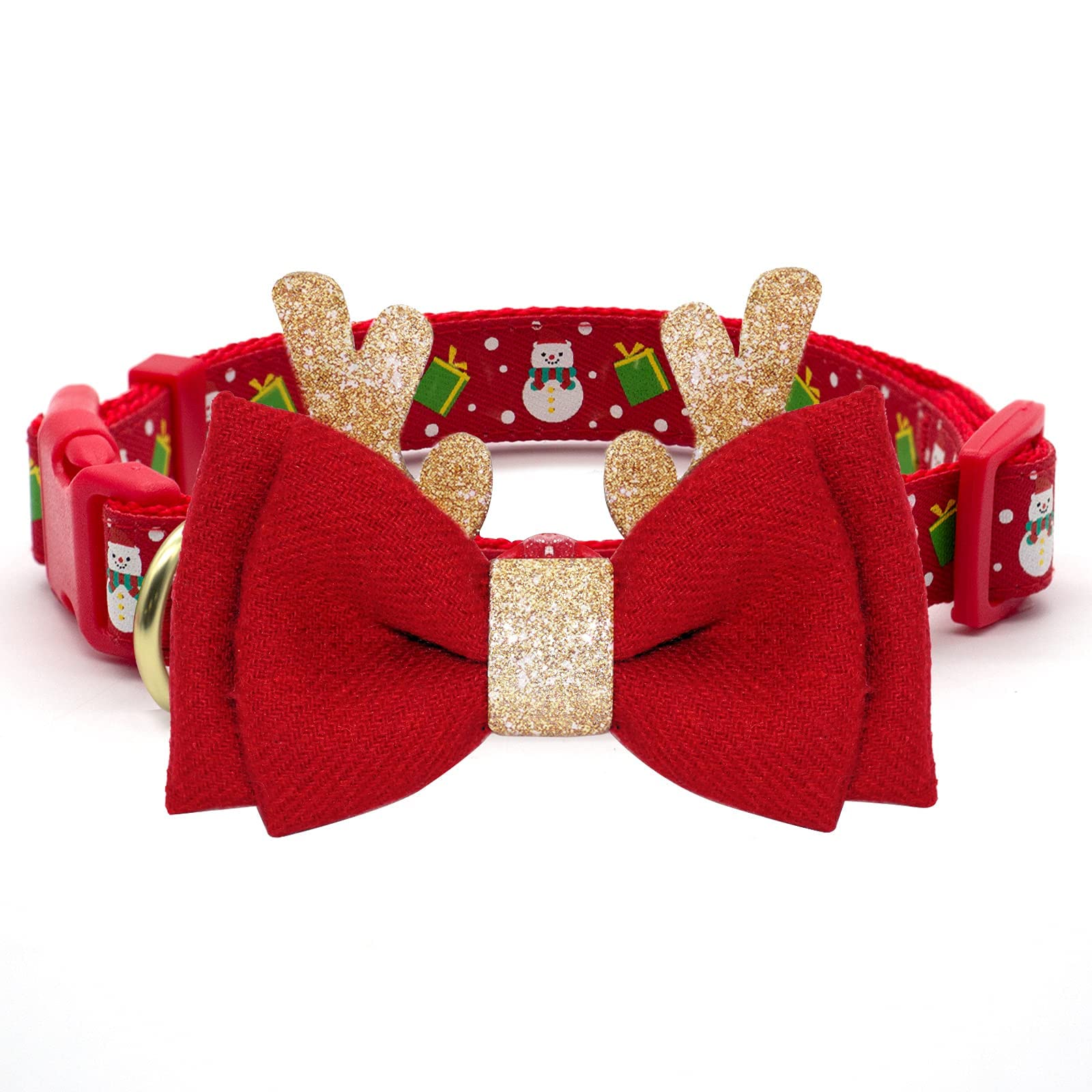 Adjustable Christmas Dog Collar with Antler Bow Tie - Festive Xmas Pet Collar for Small Dogs & Puppies | Perfect for Holiday Photos, Parties & Winter Walks