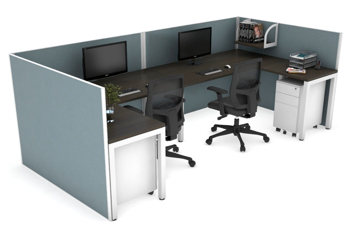 Quadro Square Legs 2-Person Corner Workstation - U-Shaped Office Desk with White Frame (1400L x 1800W) | Cable Management Scallop | Perfect for Home Office & Small Business Workspaces