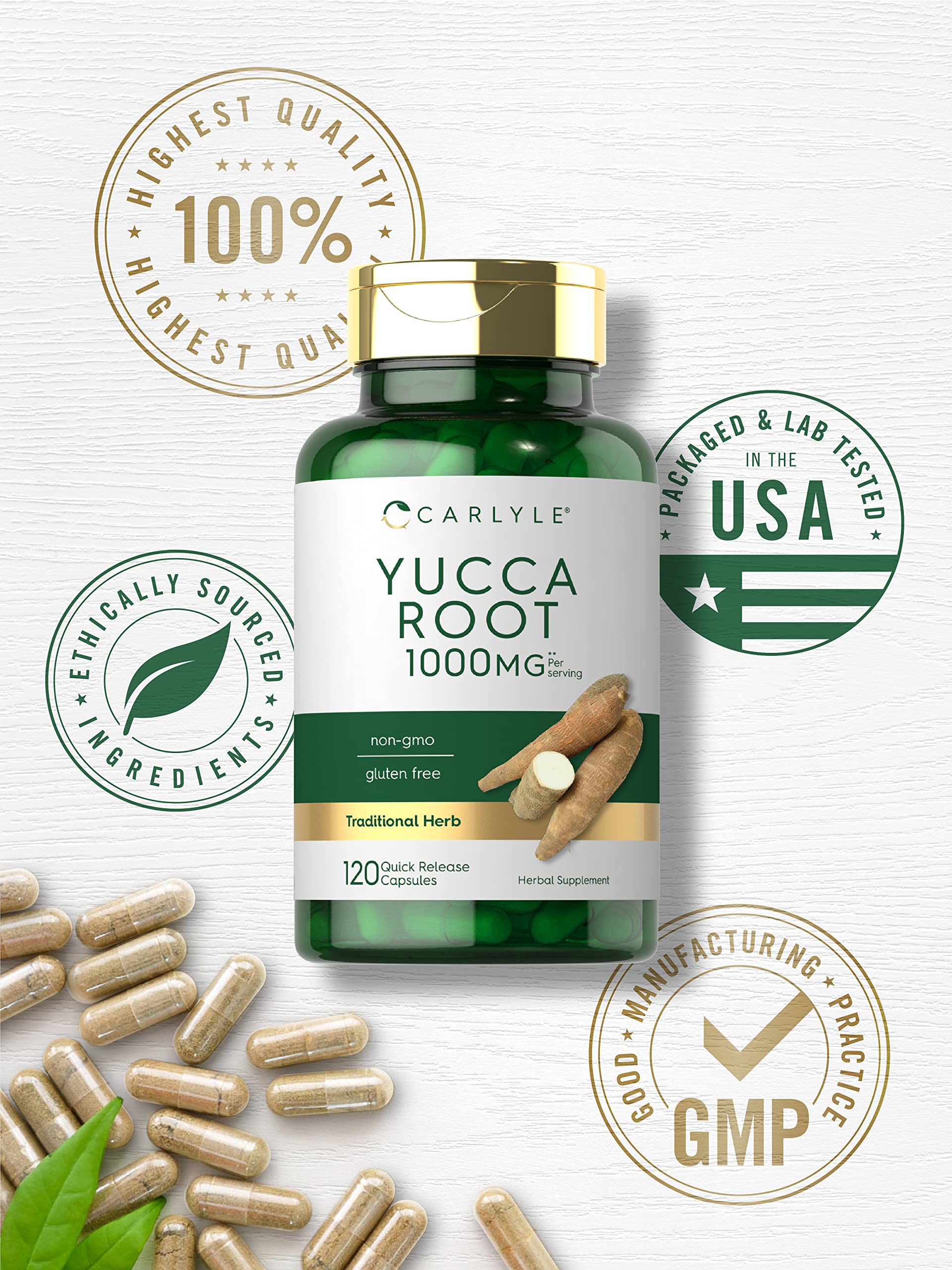 Carlyle Yucca Root Supplement 1000mg | 120 Capsules | Non-GMO, Gluten Free Extract | Supports Joint Health & Digestion | for Active Lifestyles & Wellness Routines