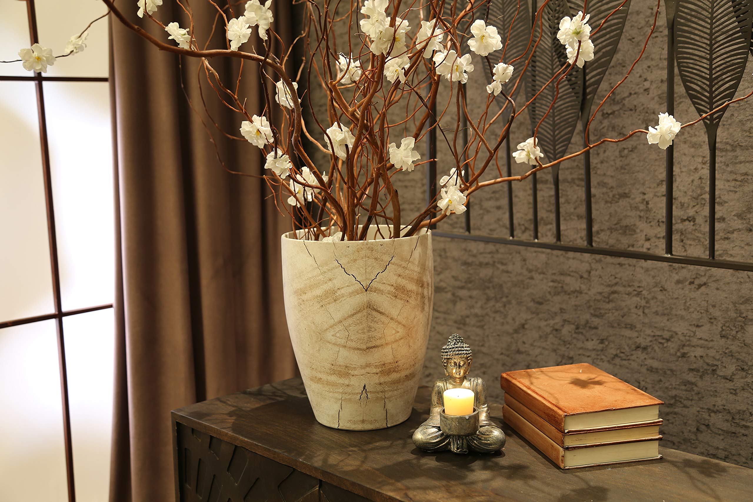 Sagebrook Home 13591-01 Decorative Ceramic Wood Look Vase - Beige/Gray - 9 x 9 x 11.5 Inches - Perfect for Farmhouse, Rustic & Modern Home Decor - Centerpiece for Living Room, Dining Table or Shelf Display