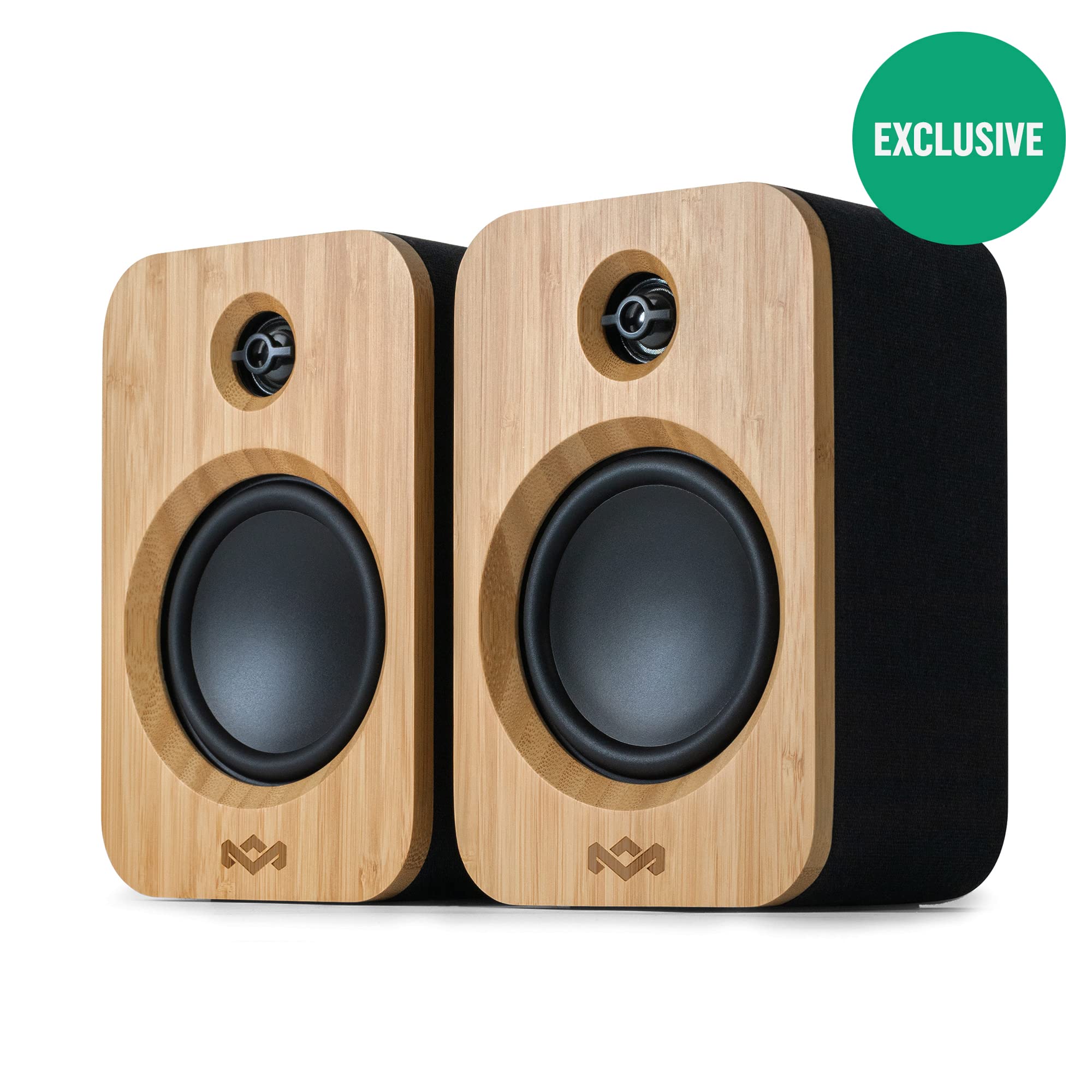 House of Marley Get Together Duo Wireless Bluetooth Bookshelf Speakers - Eco-Friendly Bamboo Design, 25-Hour Battery Life, AUX Input, Premium Sound for Home, Office & Outdoor Use
