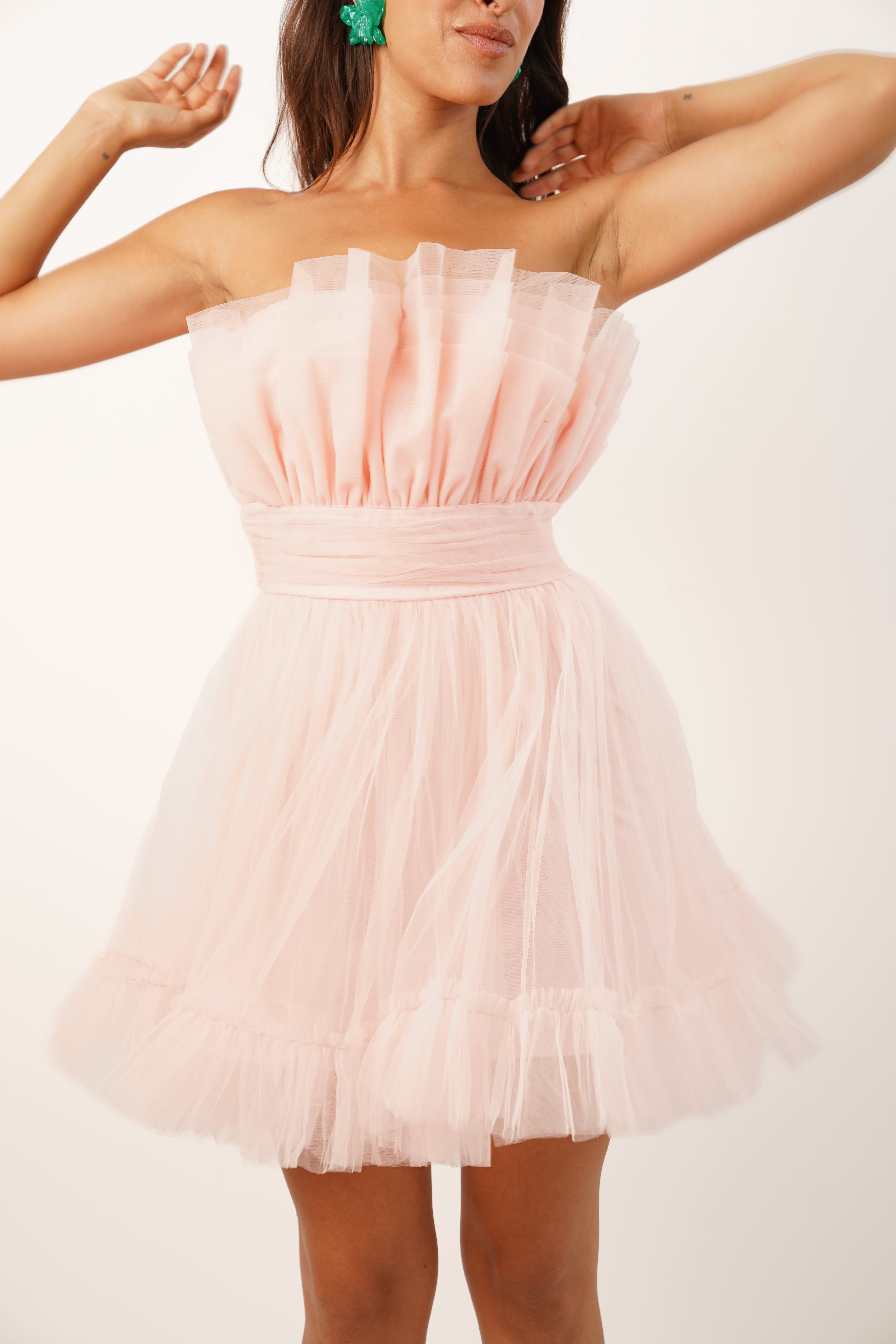 Nanita Blush Pink Tulle Mini Dress for Women - Elegant Party, Wedding Guest & Special Occasion Outfit