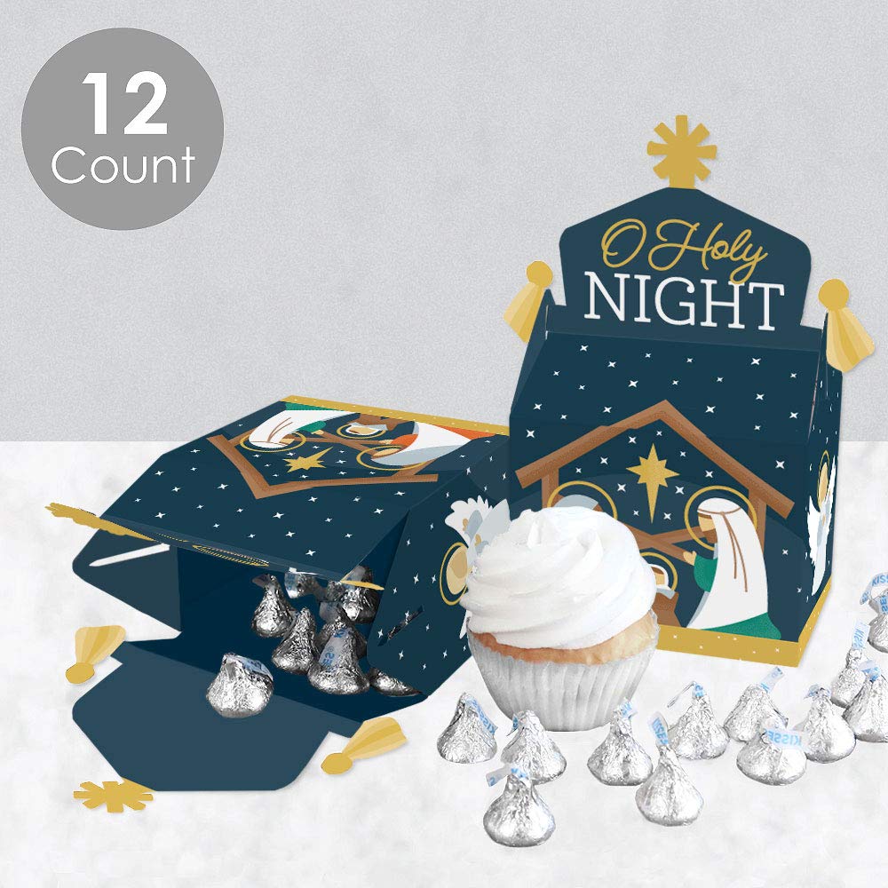 Holy Nativity Treat Box Party Favors - Religious Christmas Goodie Gable Boxes with Manger Scene - Set of 12 - Perfect for Christmas Parties, Church Events & Holiday Gift Giving