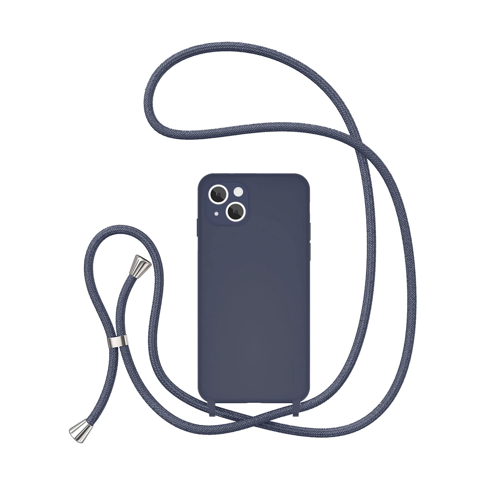UEEBAI Adjustable Crossbody Lanyard Phone Case for iPhone 15 (6.1 inch) - Shockproof Silicone Cover with Soft Neck Strap, Belt Cord & Protective Design - Deep Blue - Perfect for Travel, Work, Gym & Outdoor Activities