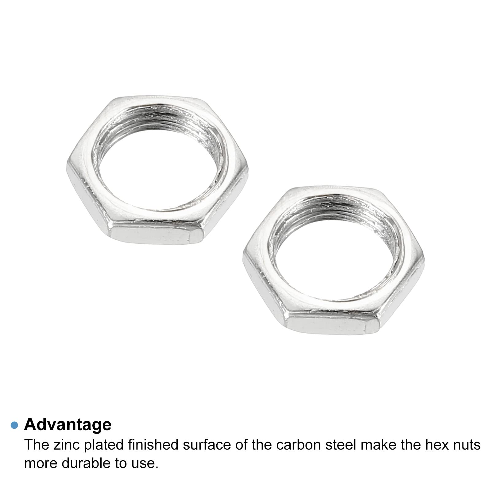 PATIKIL M8 x 0.75 Steel Hex Nuts - 30 Pack Metric Thread Zinc Plated Fastener Hardware - 2mm Height - for Automotive, Machinery & DIY Projects