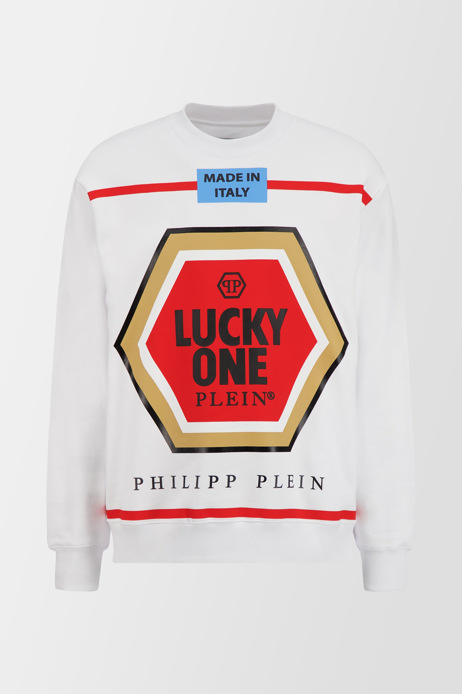 Philipp Plein White Long Sleeve Lucky One Print Sweatshirt for Men - Trendy Graphic Hoodie for Casual Wear & Street Style Outfits