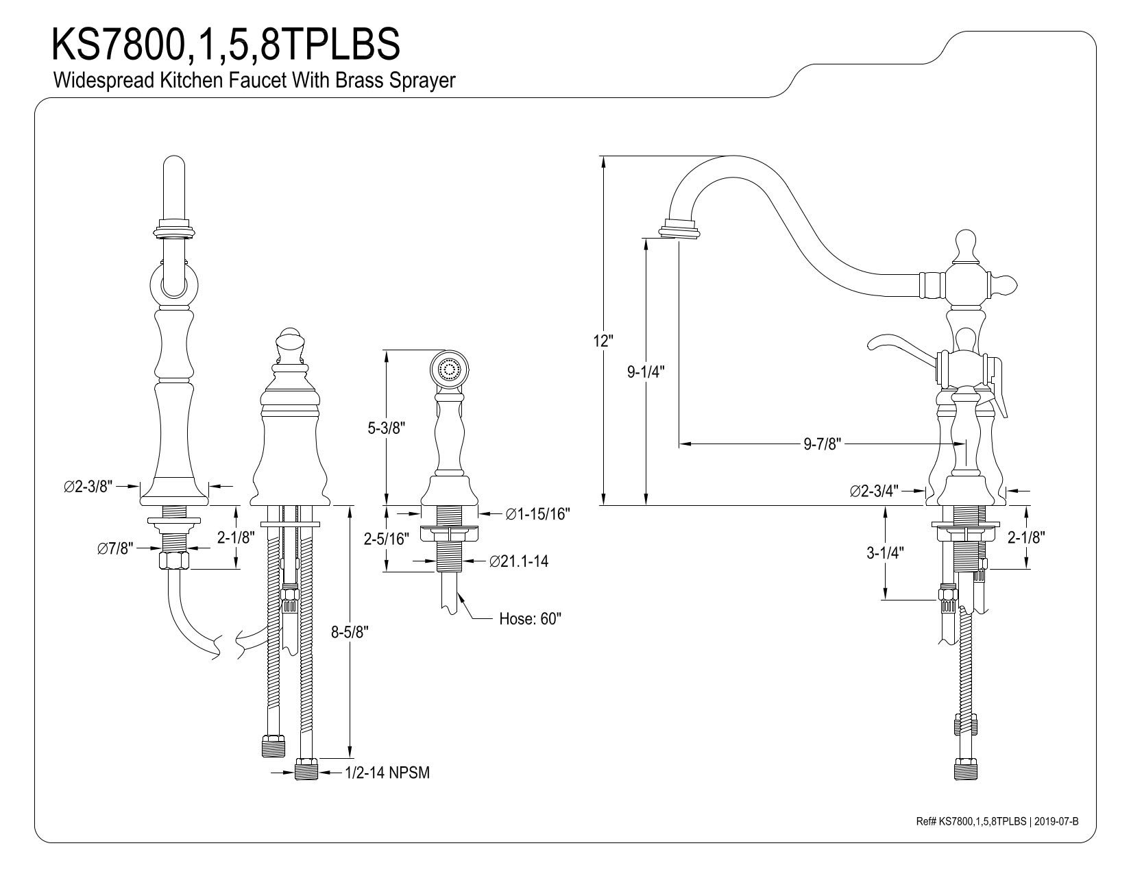 Kingston Brass KS7805TPLBS Templeton 8-Inch Widespread Kitchen Faucet with Brass Sprayer - Oil Rubbed Bronze Finish | Perfect for Farmhouse & Traditional Style Kitchens