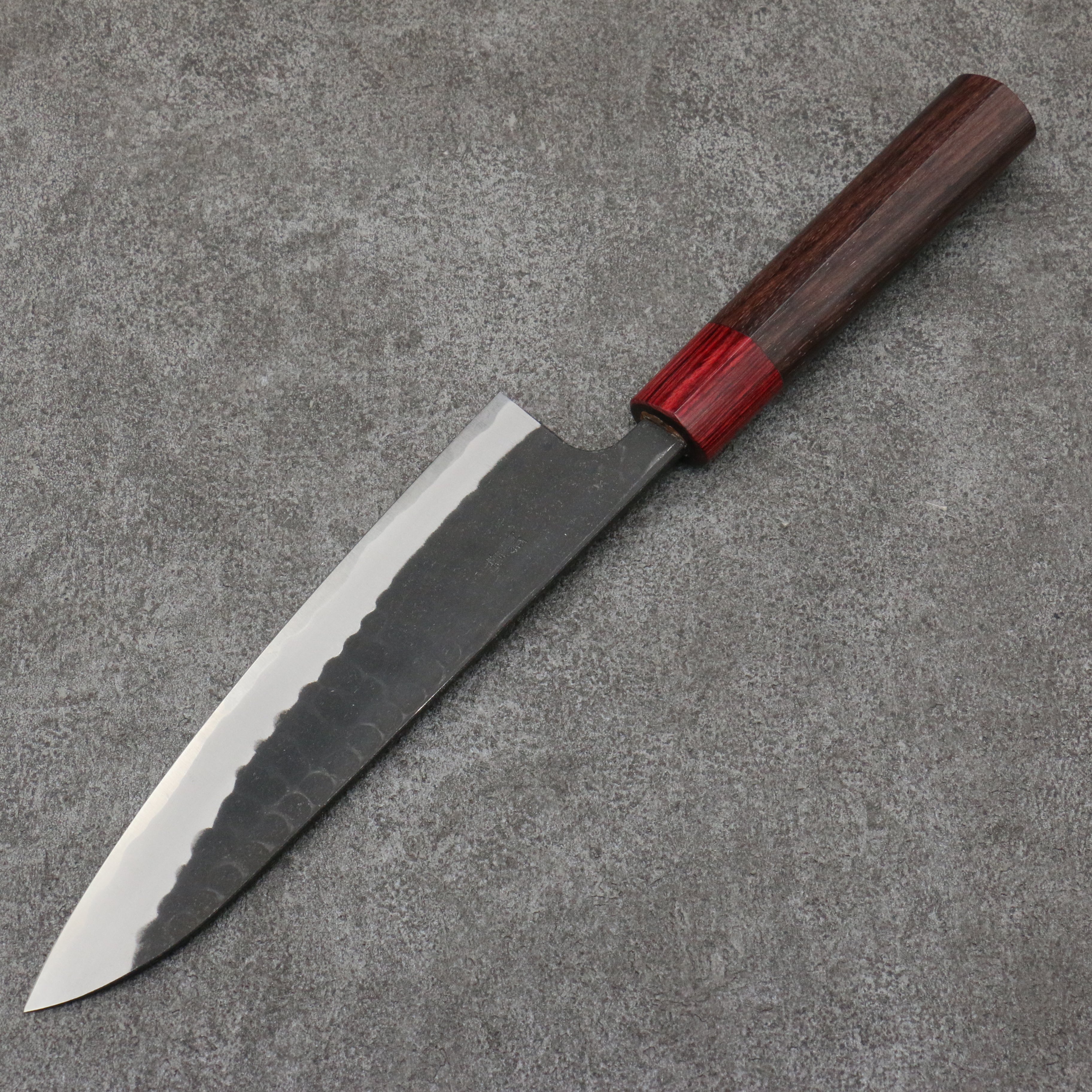 Premium Nao Yamamoto Blue Steel Kurouchi Gyuto 180mm Chef Knife with Shitan Handle & Red Pakka Wood Ferrule - Japanese Kitchen Knife for Professional Chefs & Home Cooking, Perfect for Slicing, Dicing & Meat Preparation
