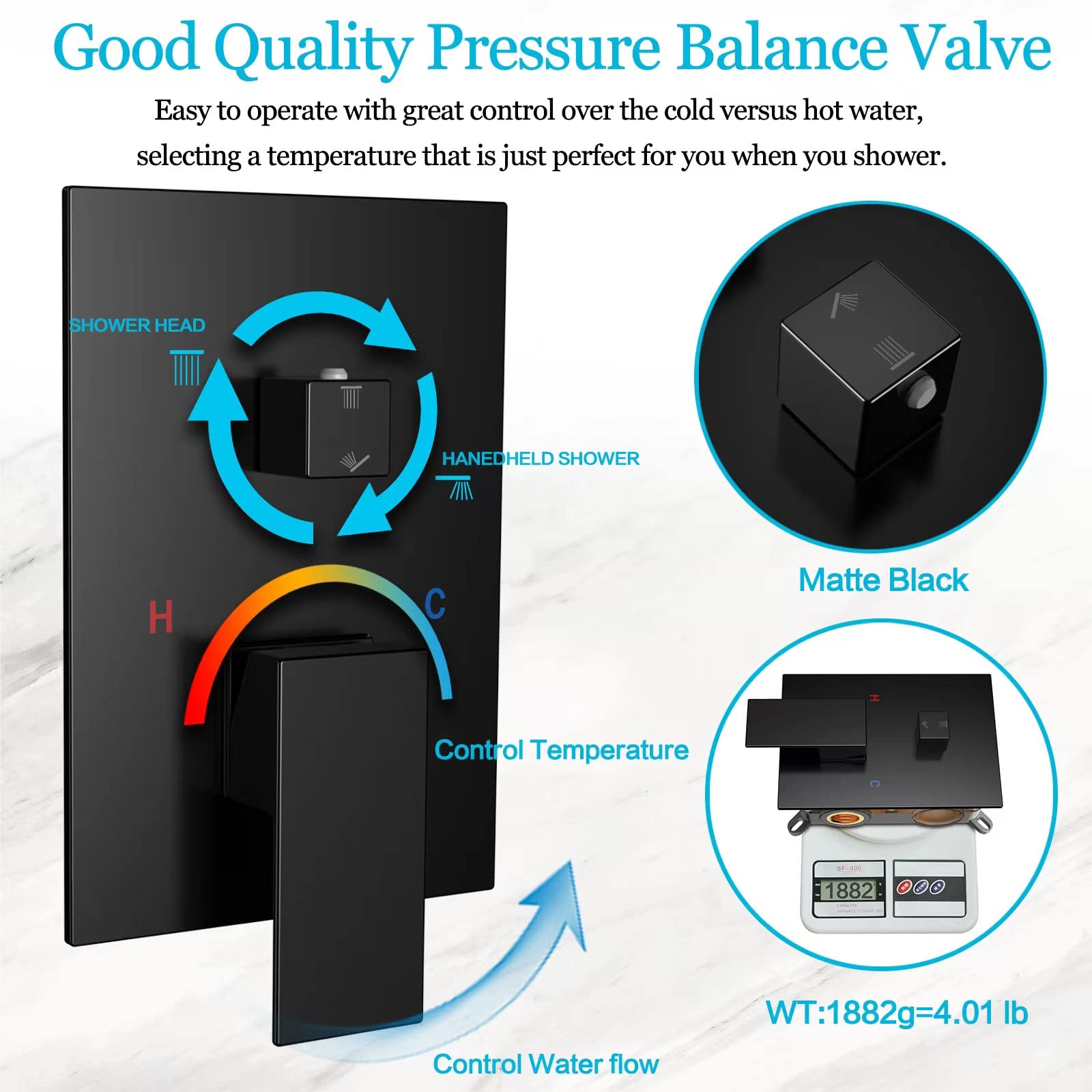 12 Inch High Pressure Rain Shower System with Handheld Combo - Matte Black Wall Mounted Shower Faucet Set with Rough-in Valve & Trim Kit - Perfect for Luxurious Spa-Like Bathroom Experience