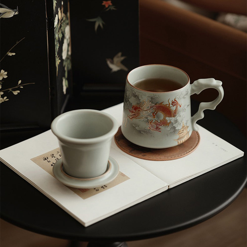 Exquisite Chinese Ruyao Dragon Tea Cup with Infuser - Premium Ceramic Tea Set for Loose Leaf Tea - Perfect for Home, Office, and Gift Giving